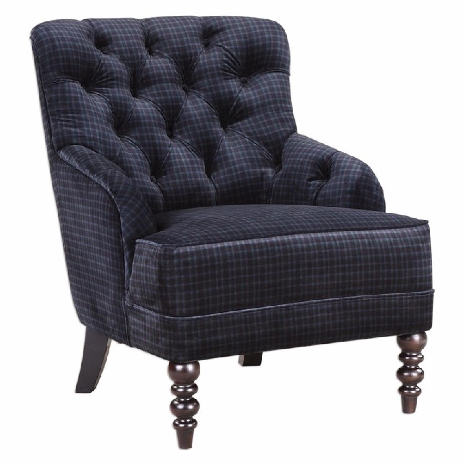 Jim Parsons Mahoney Navy Blue Plaid Velvet Lounge Chair