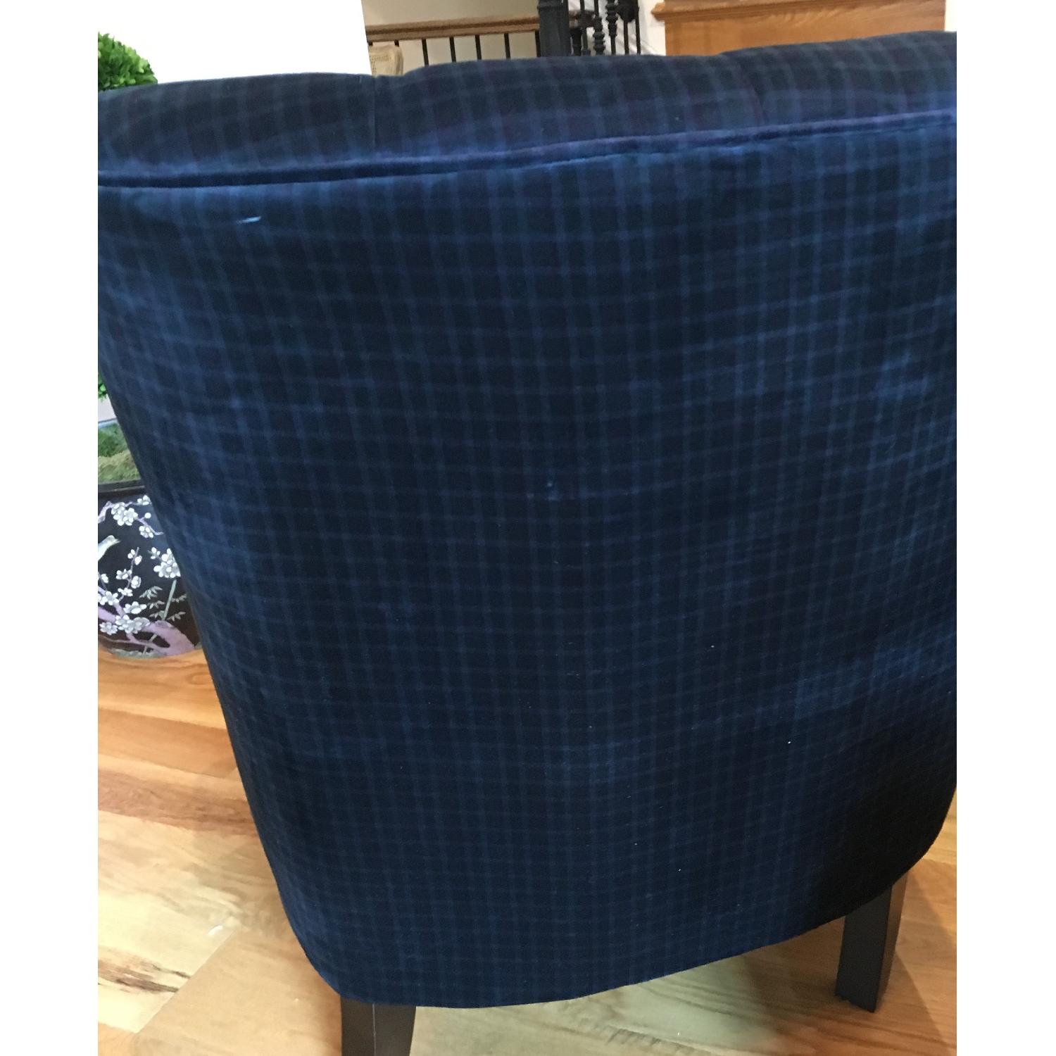 Jim Parsons Mahoney Navy Blue Plaid Velvet Lounge Chair w/ Button Tufts & Hand Turned Legs - image-2