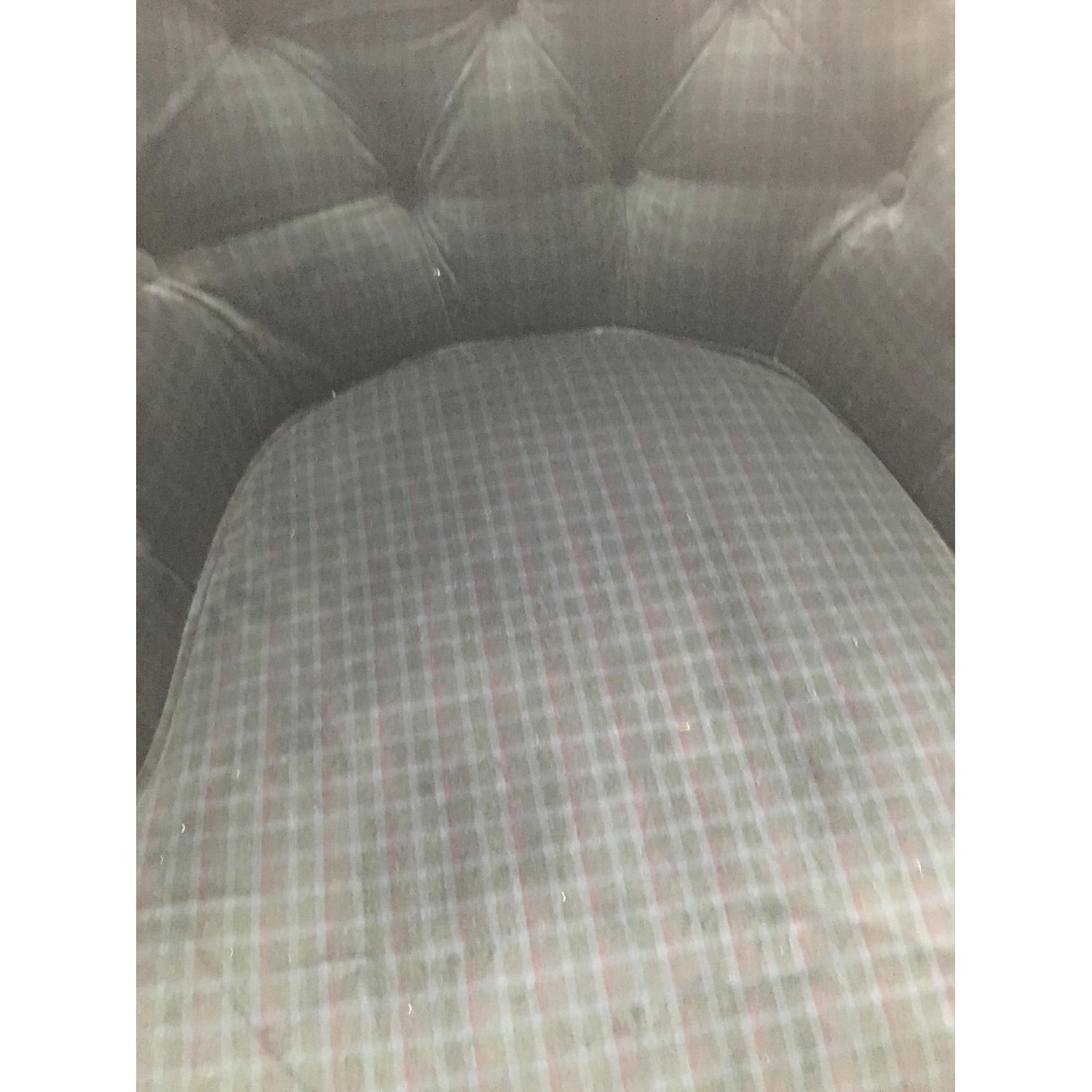 Jim Parsons Mahoney Navy Blue Plaid Velvet Lounge Chair w/ Button Tufts & Hand Turned Legs - image-4