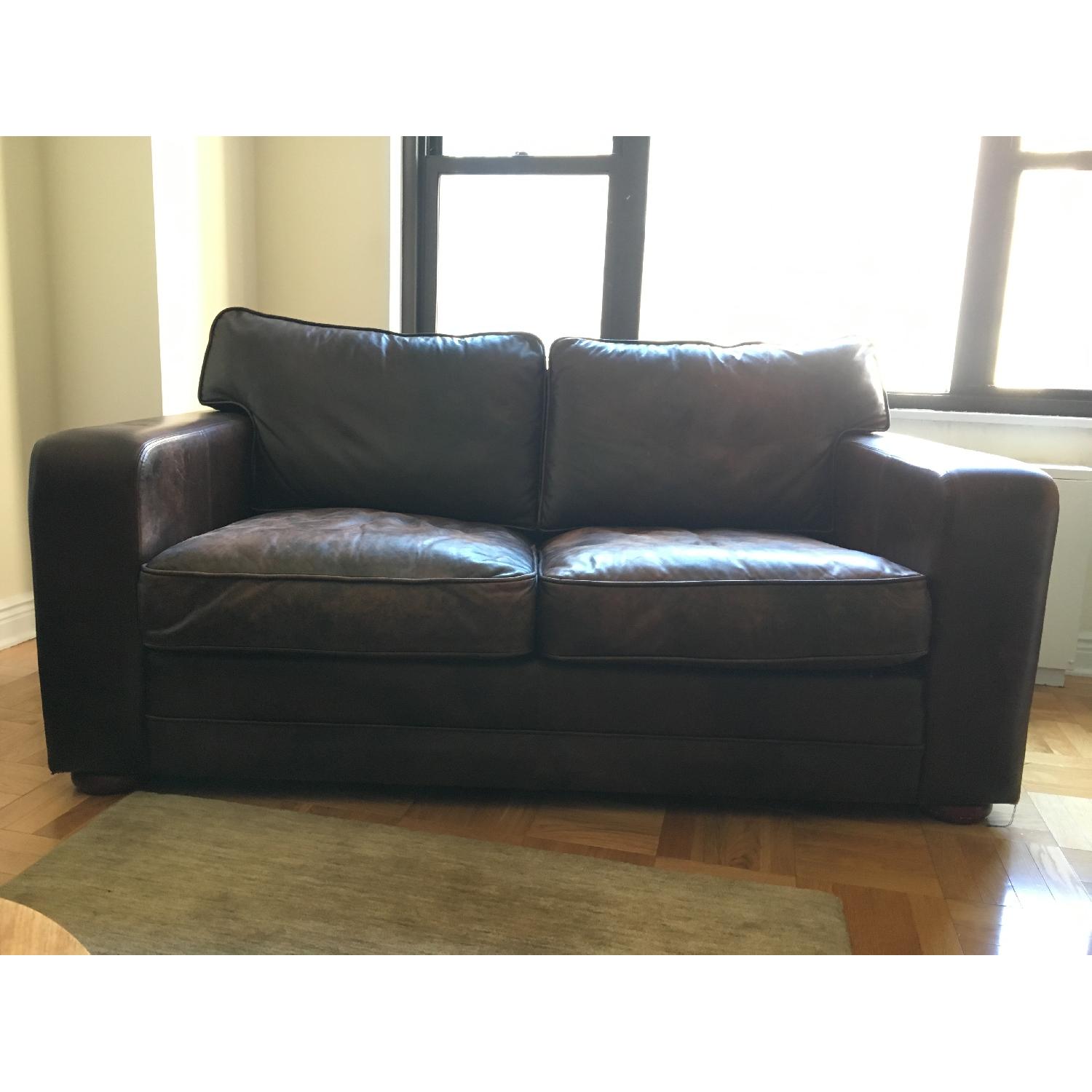 Chocolate Brown Leather Sofa - image-1