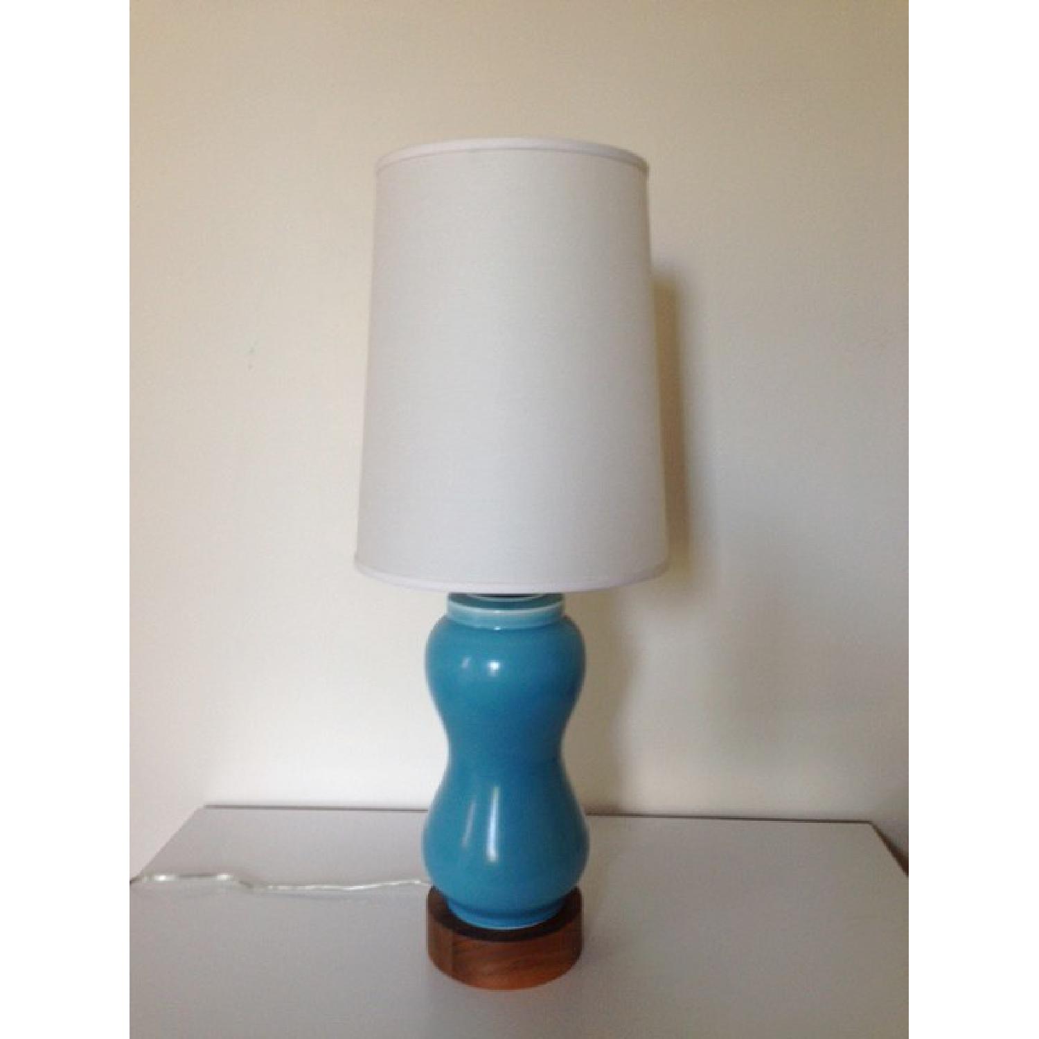 Room & Board Blue Ceramic & Walnut Lamp - image-1