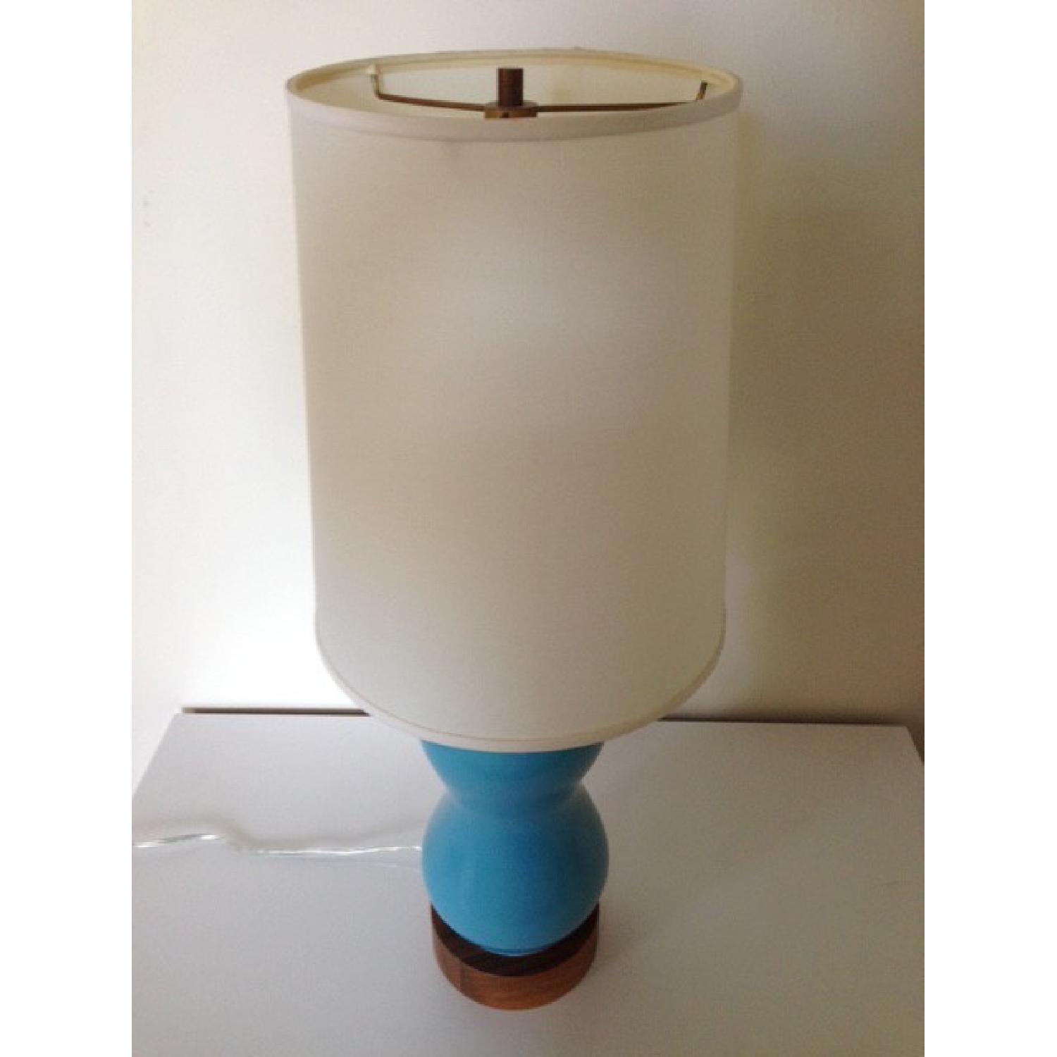 Room & Board Blue Ceramic & Walnut Lamp - image-2