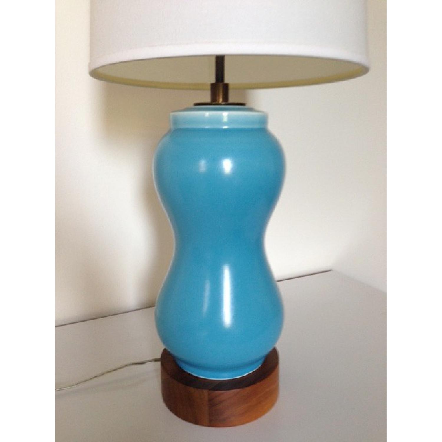 Room & Board Blue Ceramic & Walnut Lamp - image-3
