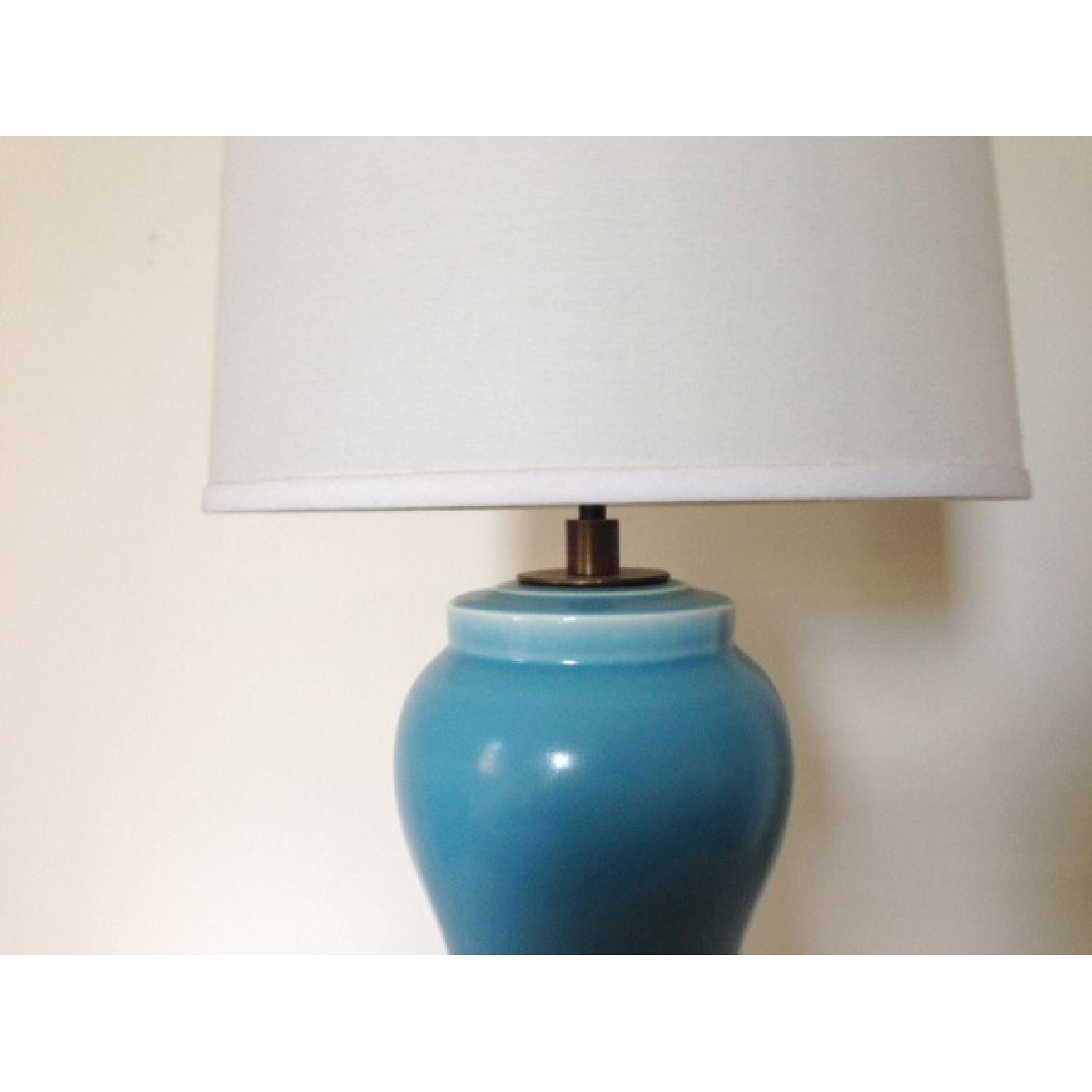 Room & Board Blue Ceramic & Walnut Lamp - image-4