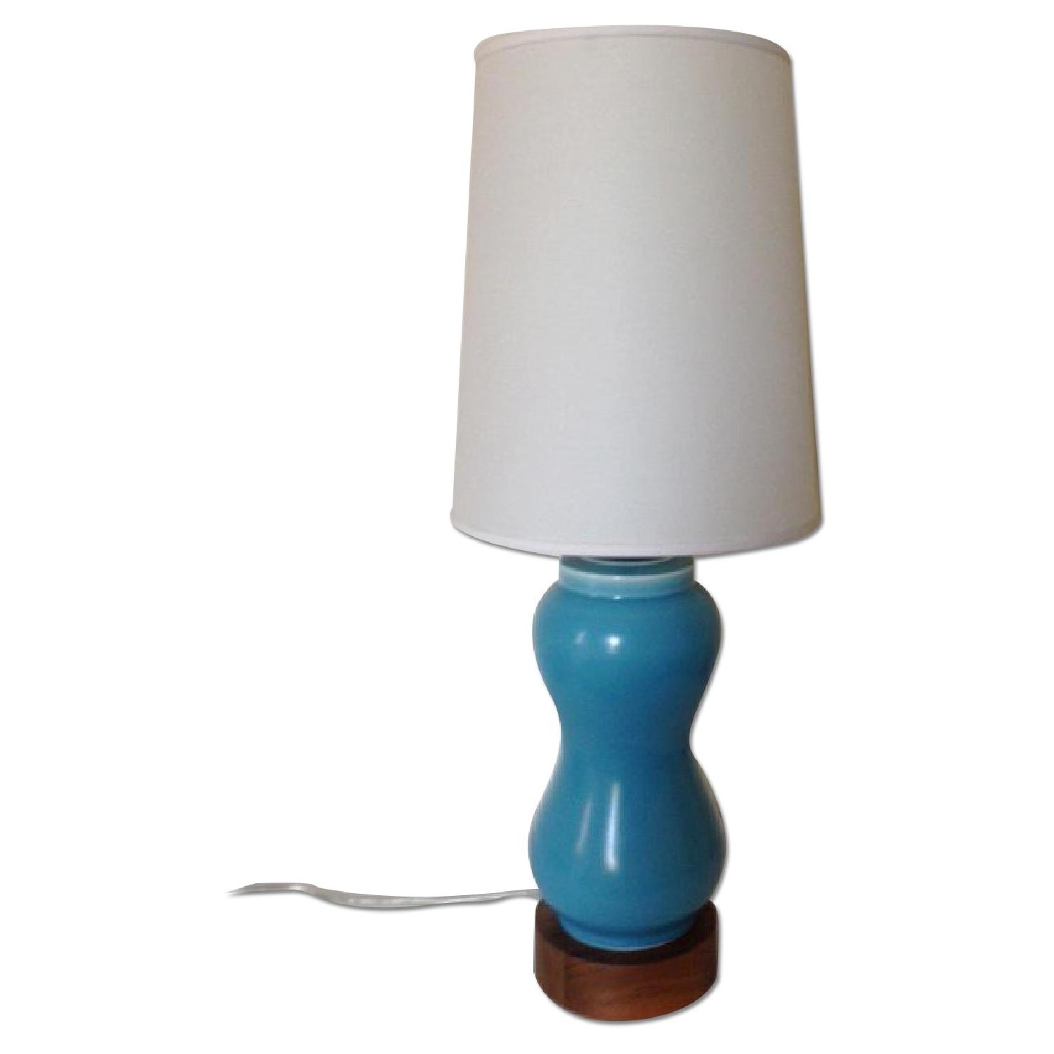 Room & Board Blue Ceramic & Walnut Lamp