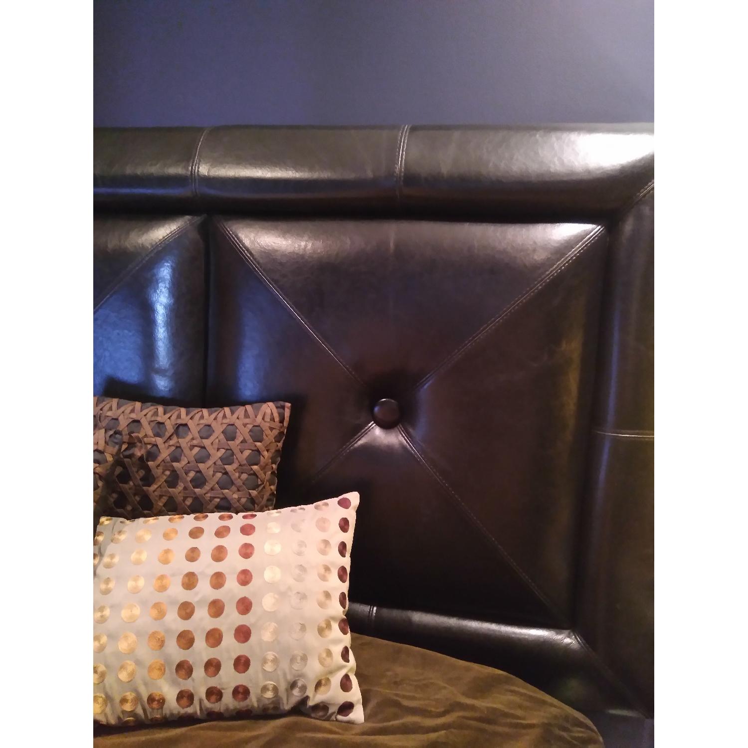 Italian Queen Size Black Leather Headboard - image-1