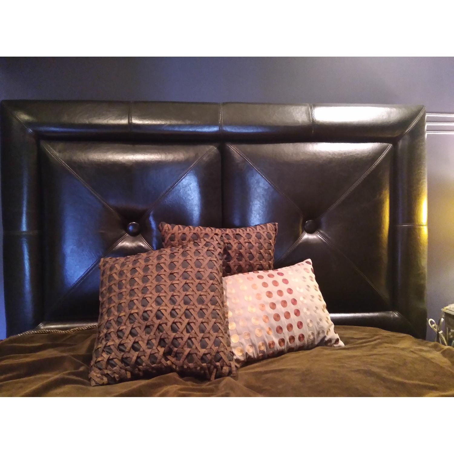 Italian Queen Size Black Leather Headboard - image-4