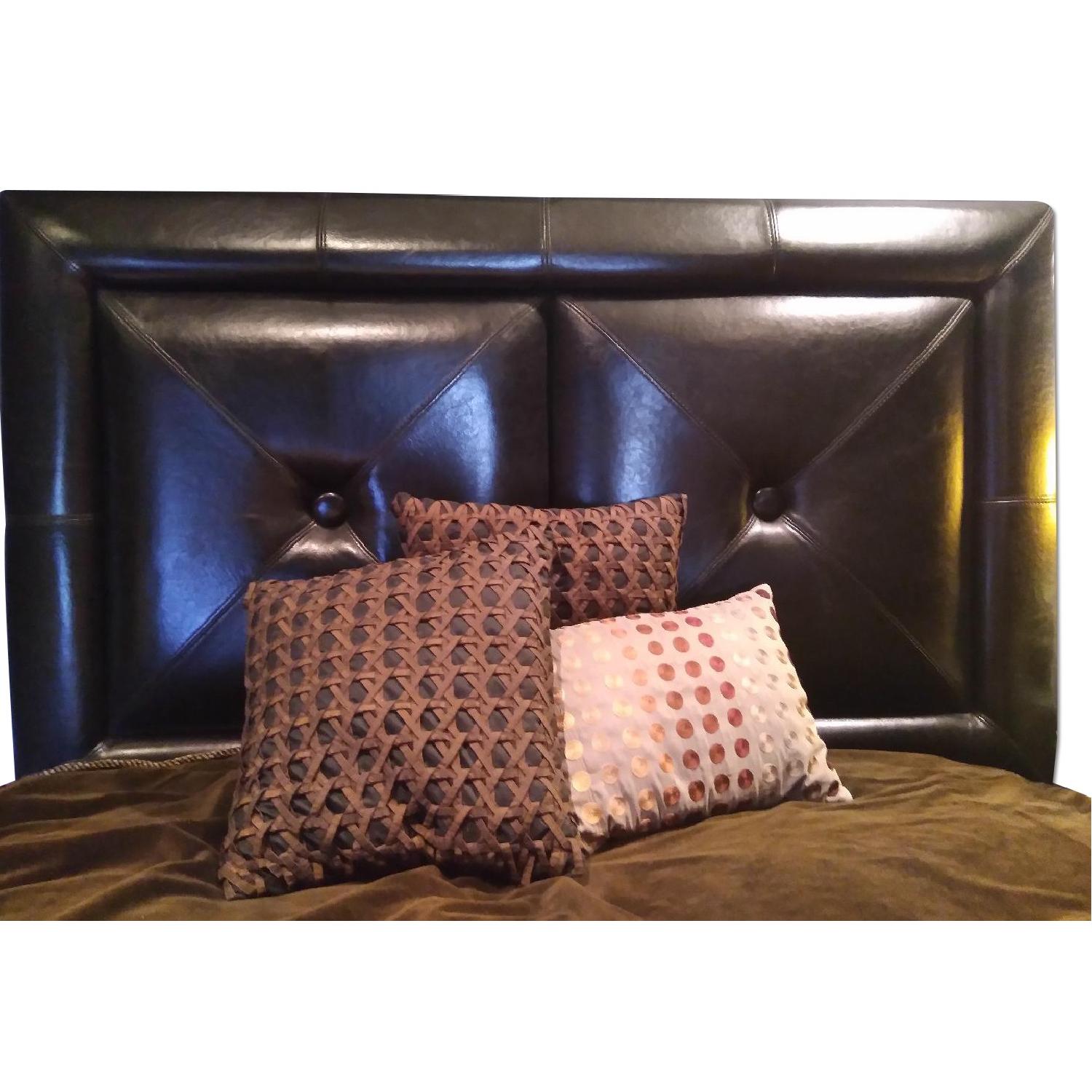 Italian Queen Size Black Leather Headboard - image-0