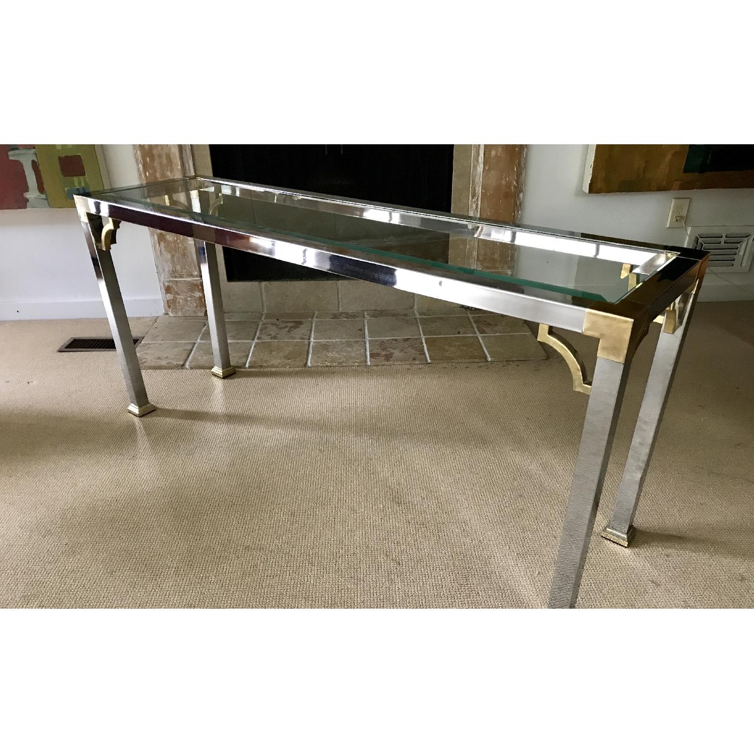 Maison Jansen Furniture Mid Century Chrome & Glass Console Table - image-1