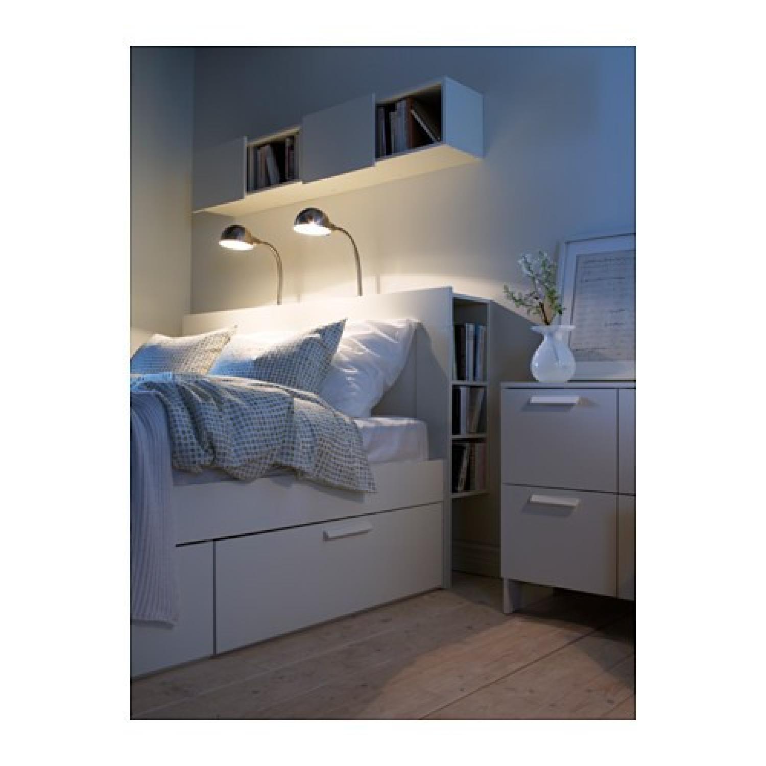 Ikea Brimnes White Storage Bed Frame & Headboard Storage w/ Lury - image-5