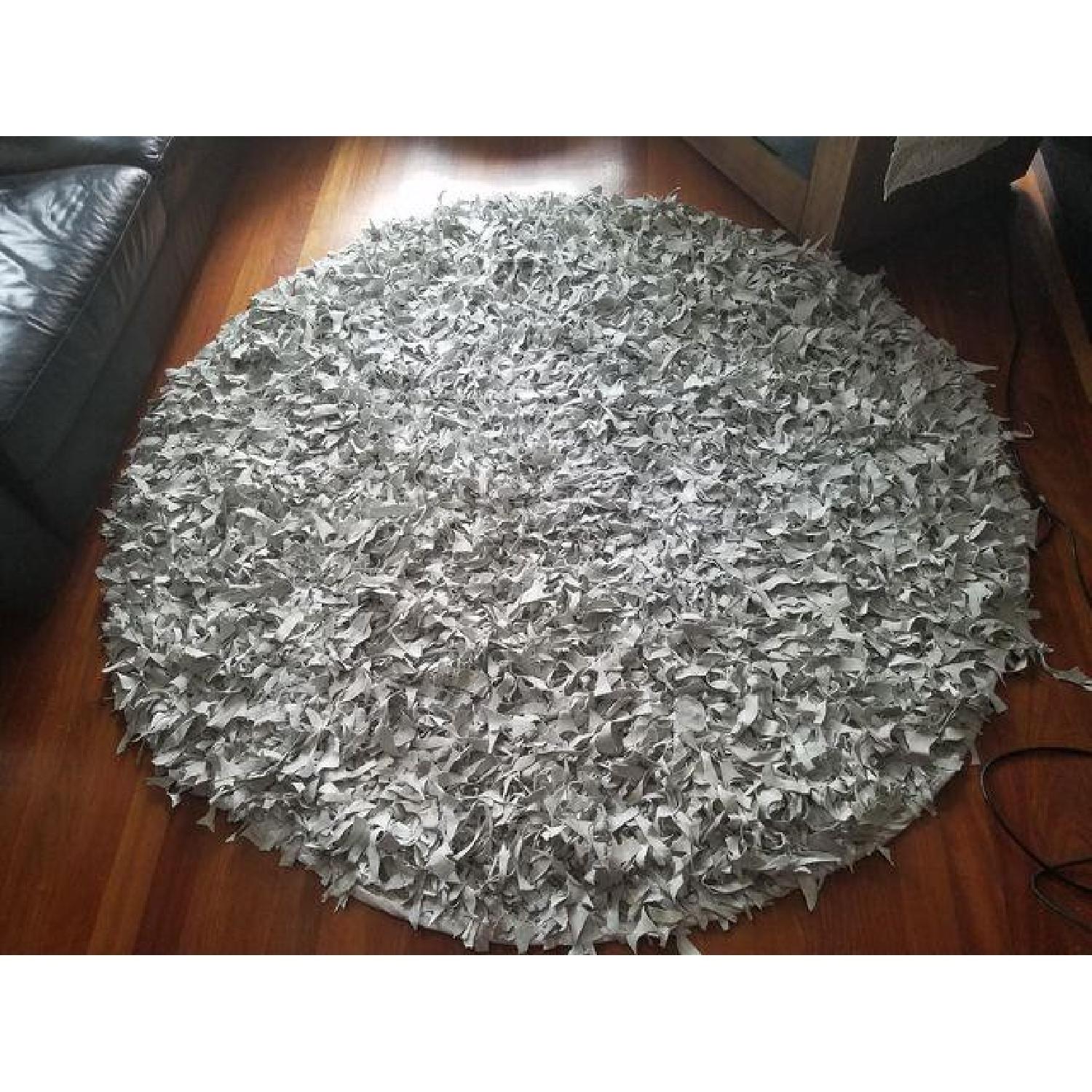 Round White Hand-Tied Leather Rug - image-1