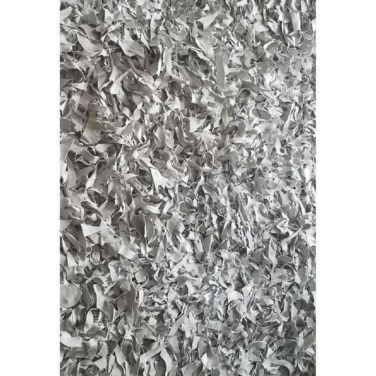 Round White Hand-Tied Leather Rug - image-3