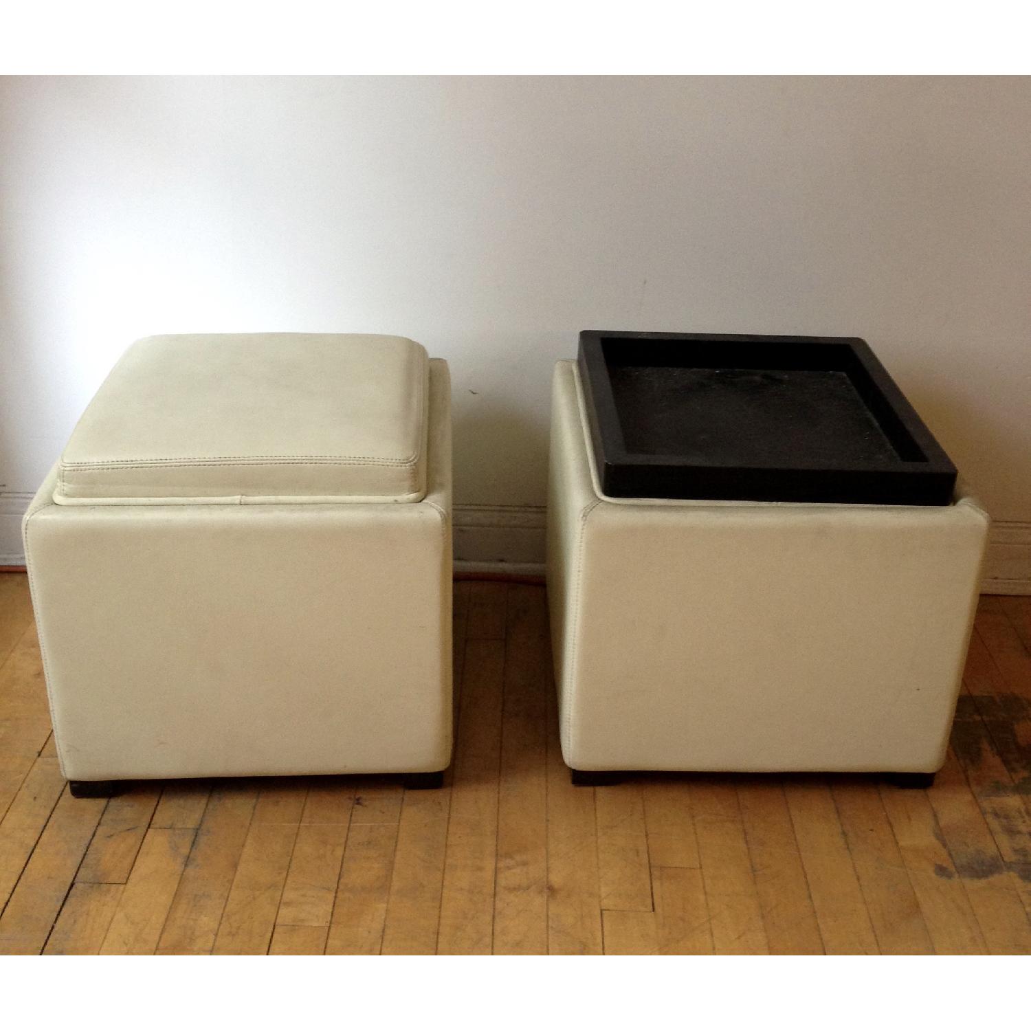 White Leather Storage Ottoman - image-2