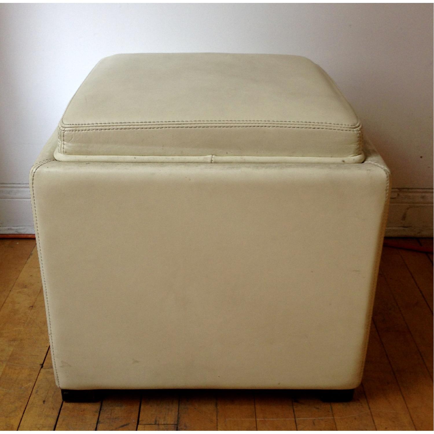 White Leather Storage Ottoman - image-3