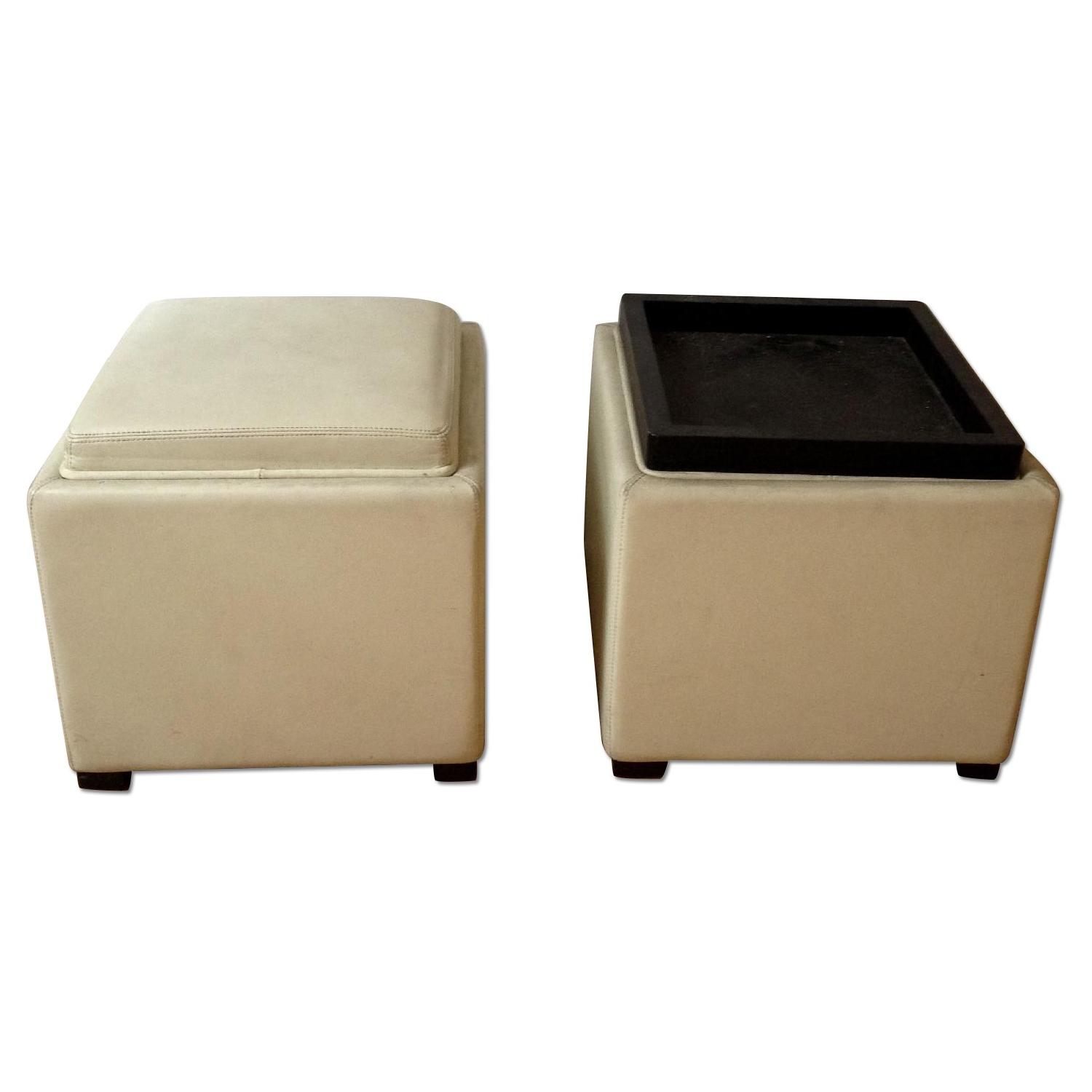 White Leather Storage Ottoman - image-0