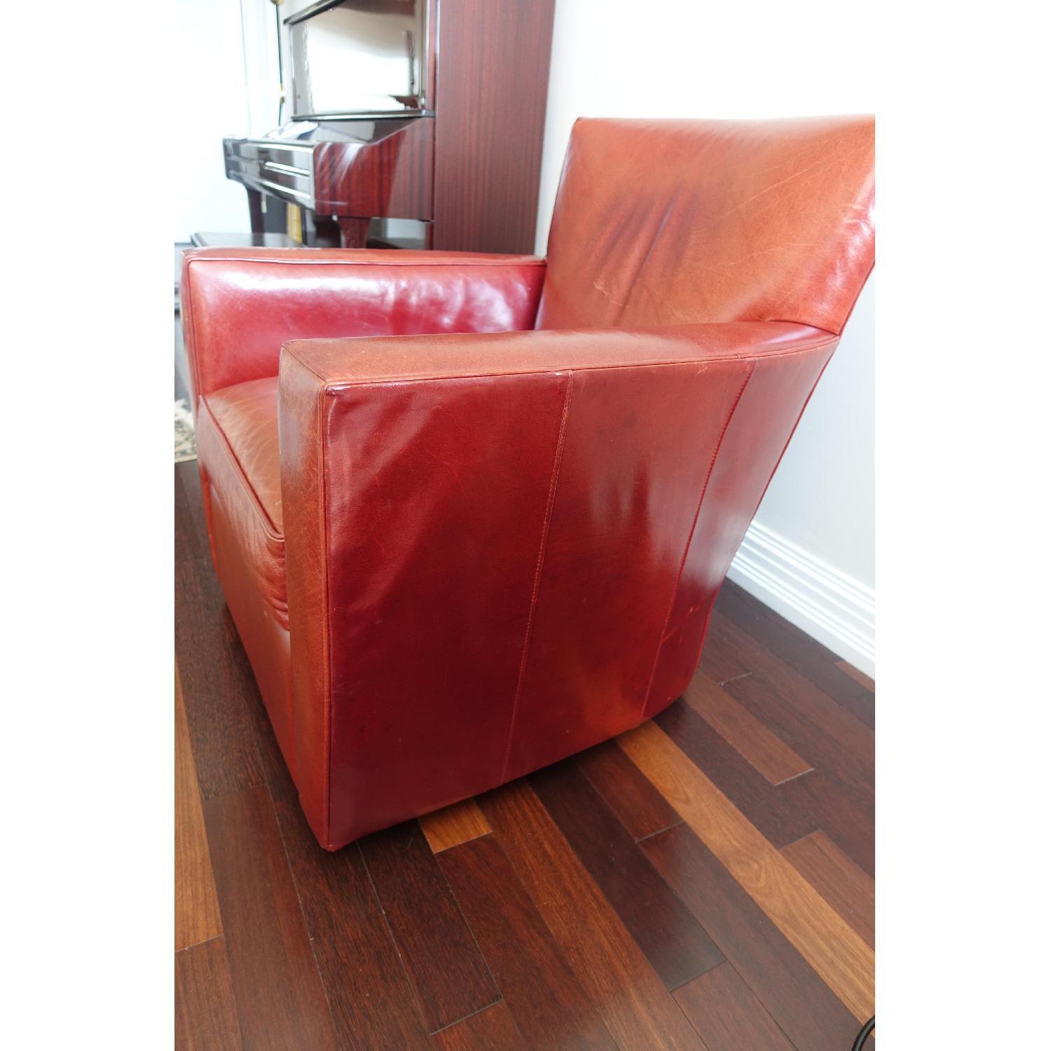Crate & Barrel Red Leather Swivel Armchair - image-2