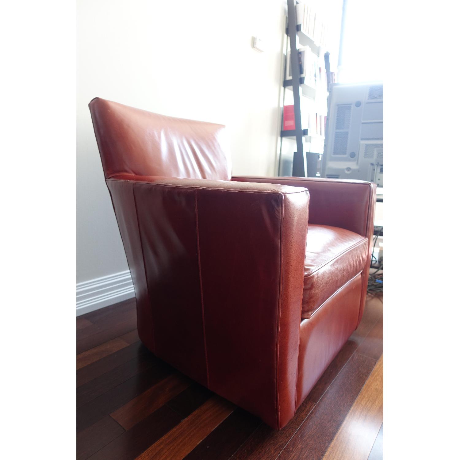 Crate & Barrel Red Leather Swivel Armchair - image-3