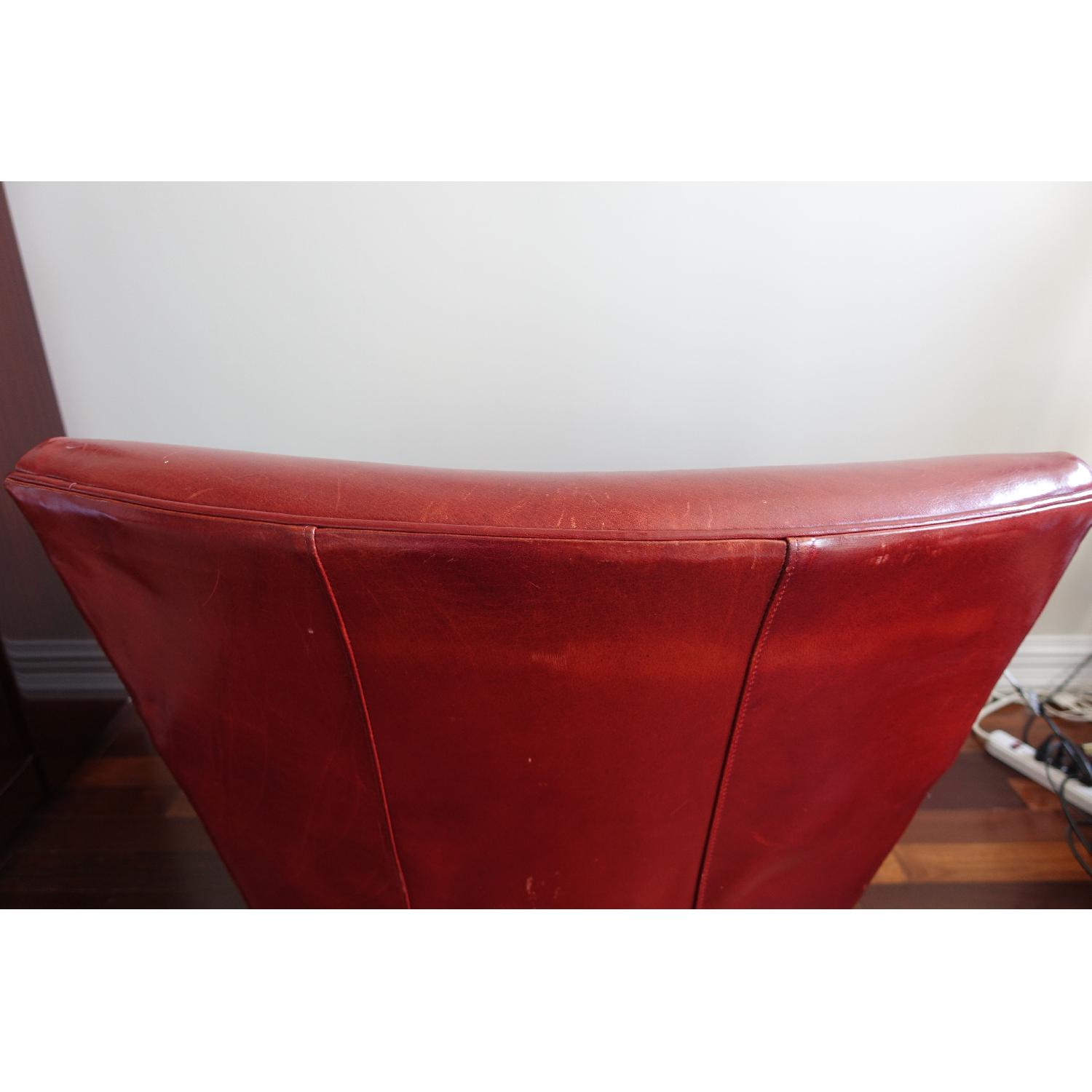 Crate & Barrel Red Leather Swivel Armchair - image-5