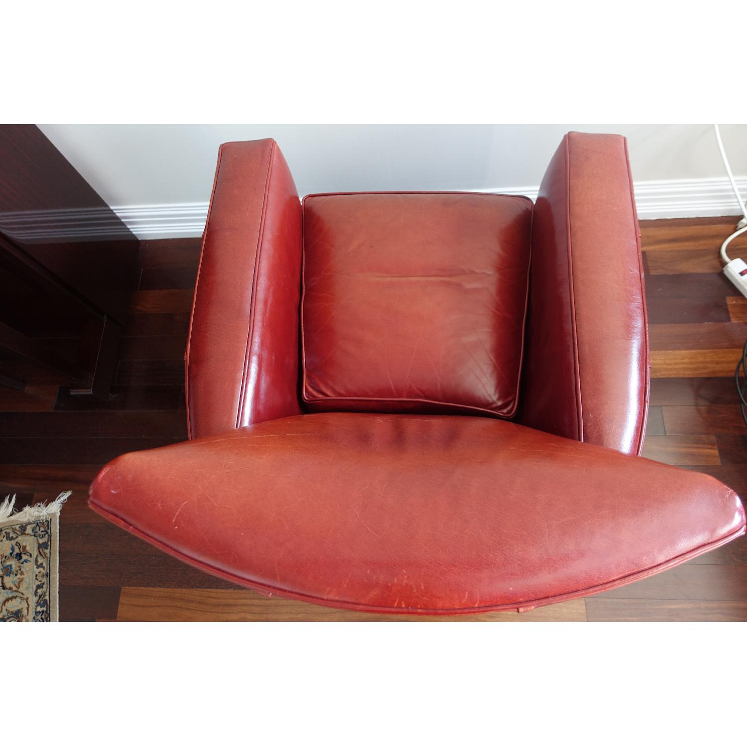 Crate & Barrel Red Leather Swivel Armchair - image-6