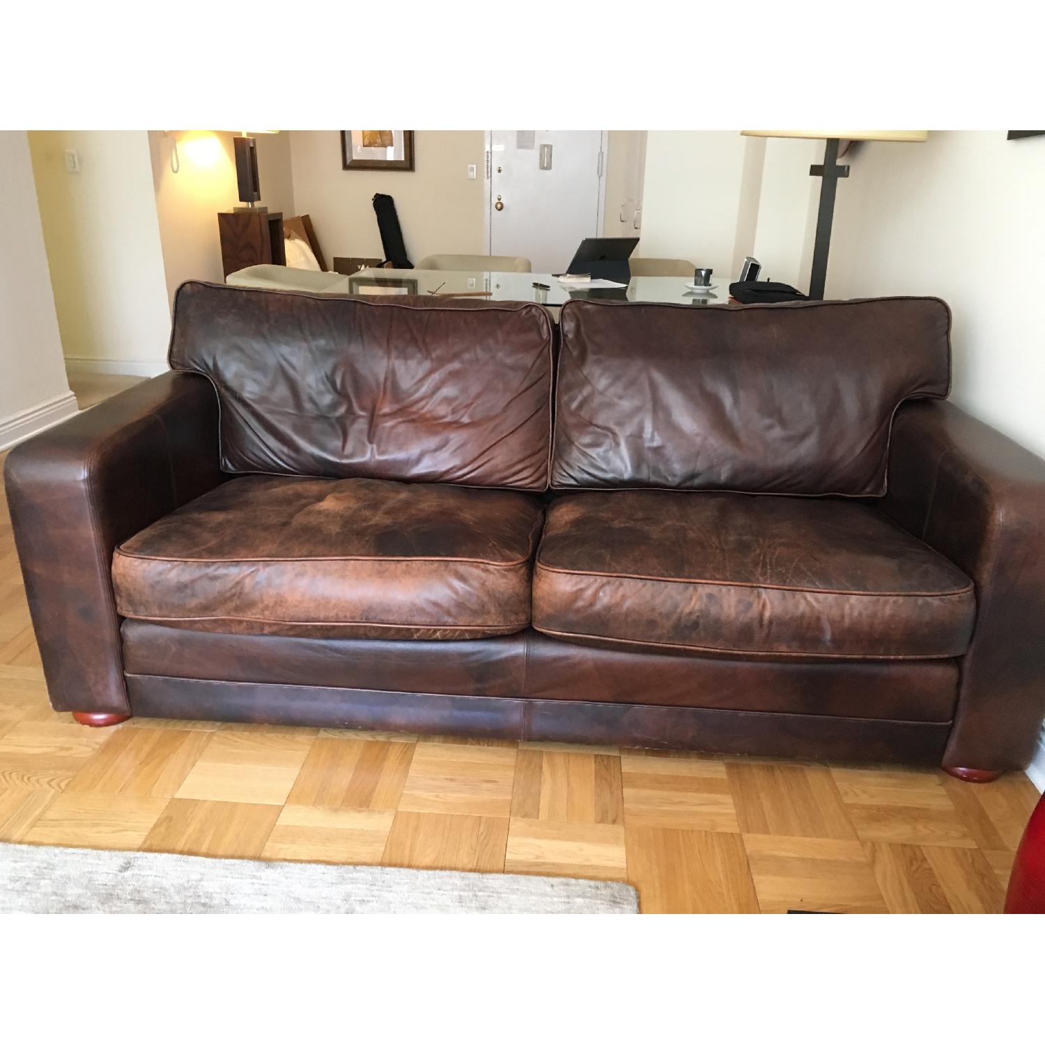 Chocolate Brown Leather Sofa - image-1