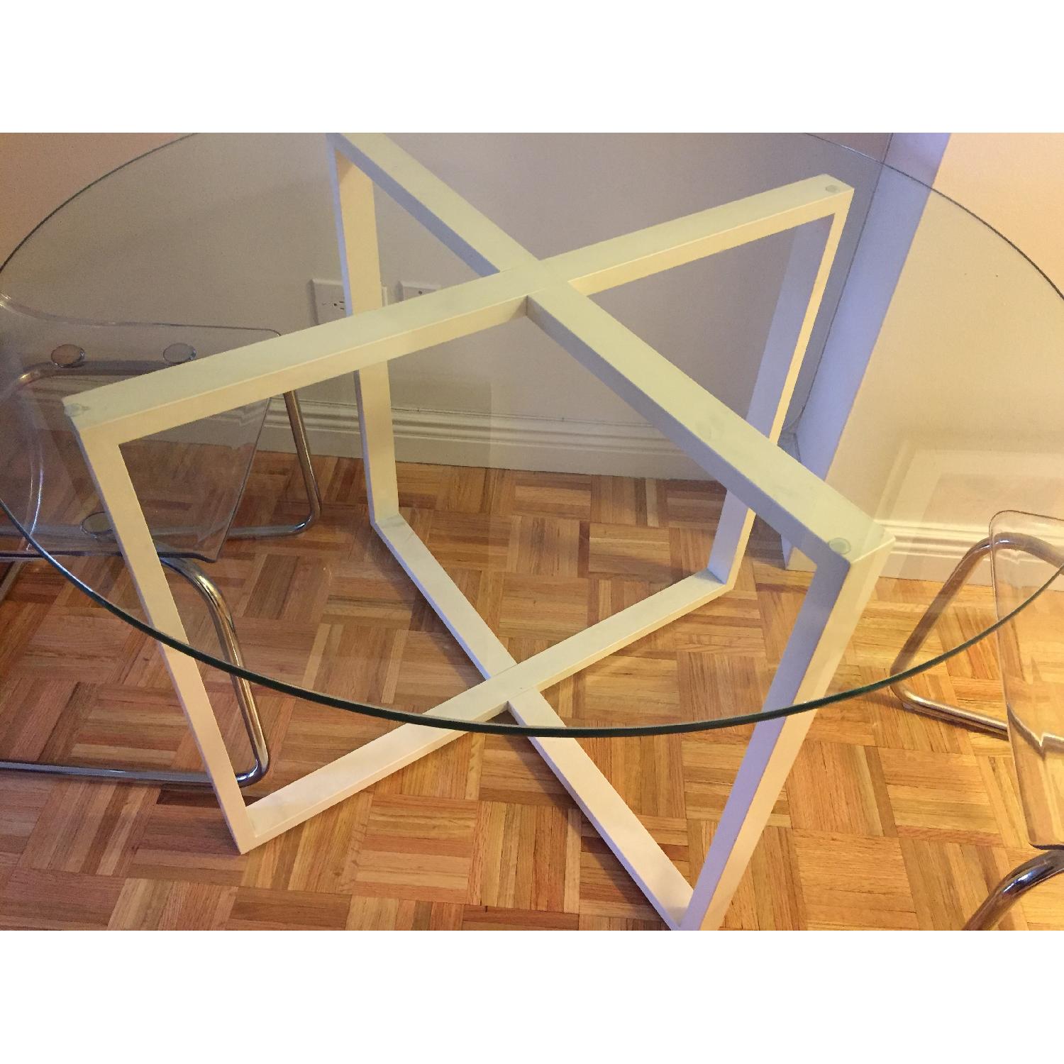CB2 Round Glass Table w/ 2 Acrylic chairs - image-2