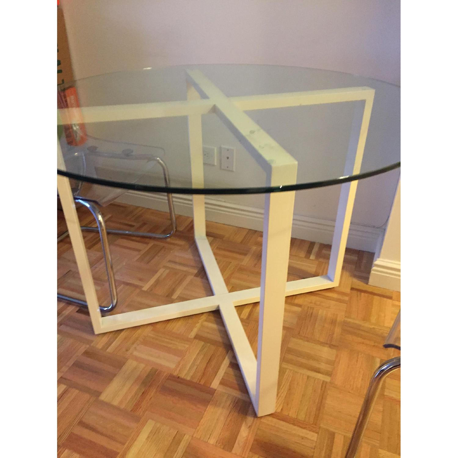 CB2 Round Glass Table w/ 2 Acrylic chairs - image-3