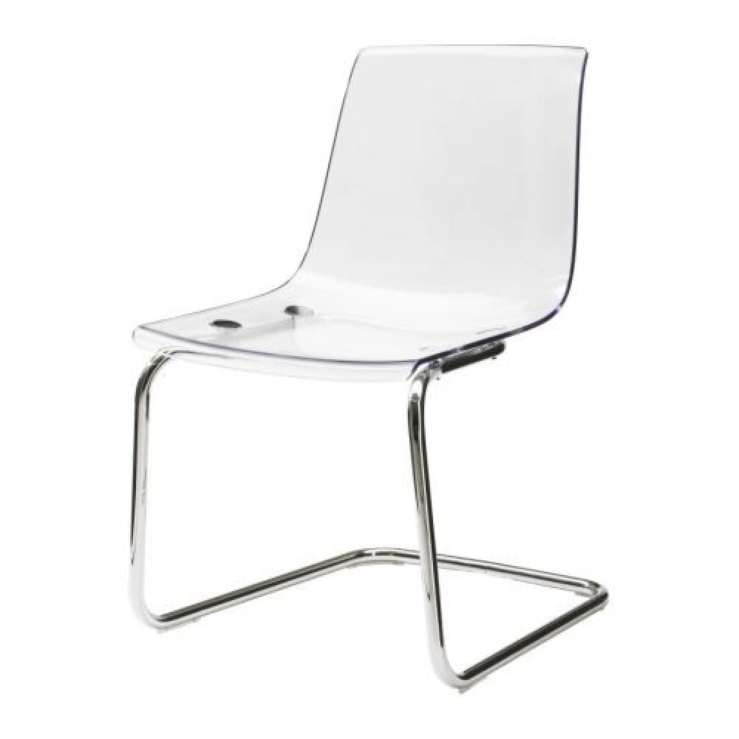 CB2 Round Glass Table w/ 2 Acrylic chairs - image-6