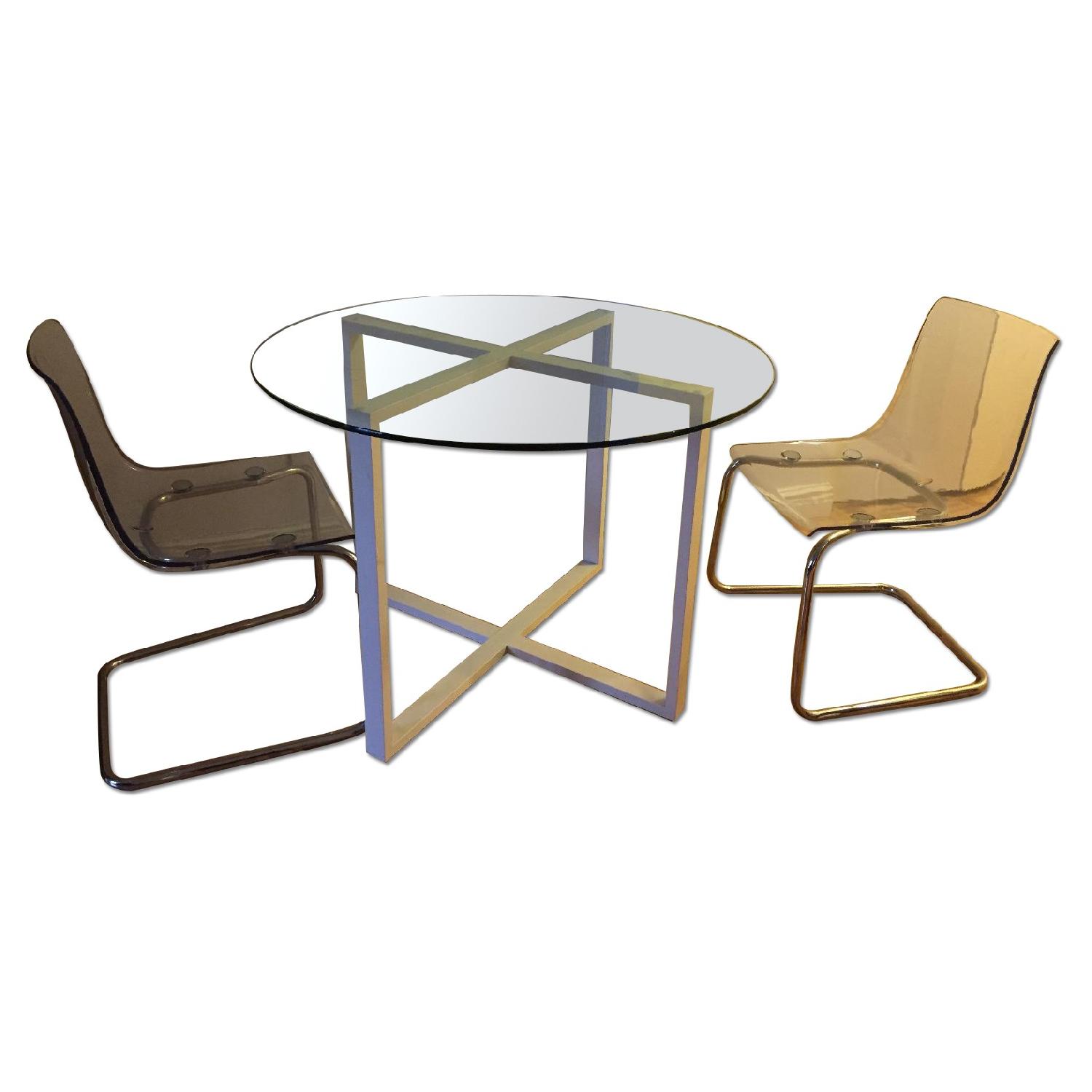 CB2 Round Glass Table w/ 2 Acrylic chairs - image-0