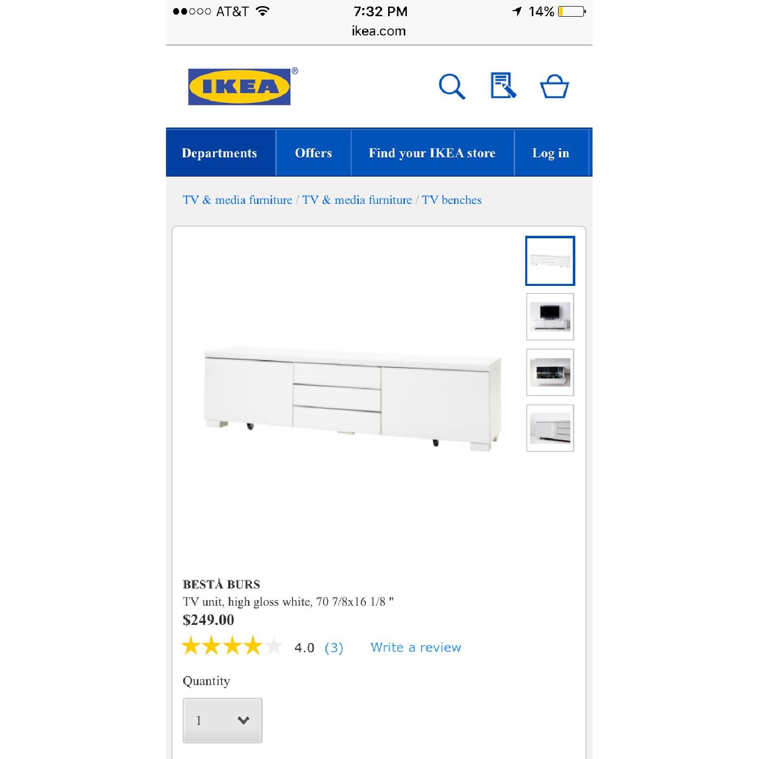Ikea Besta Burs TV Unit in High Gloss White - image-3