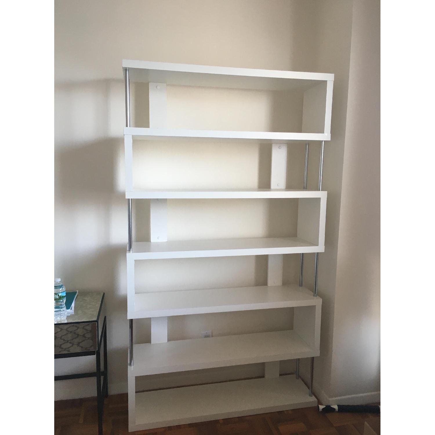 One Kings Lane White Lacquer Shelves w/ Stainless Steel Sides - image-1