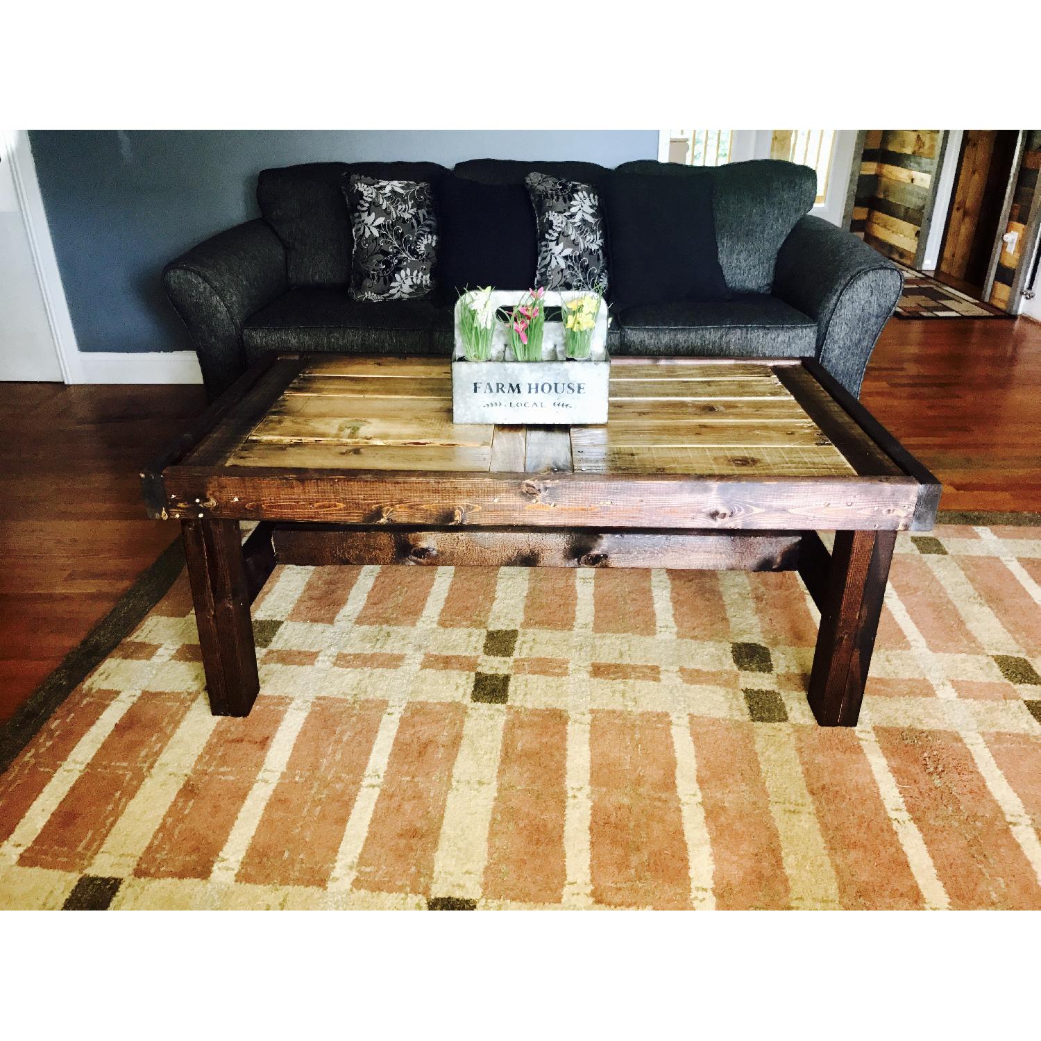 Dark Stained Coffee Table with Pallet Too - image-3