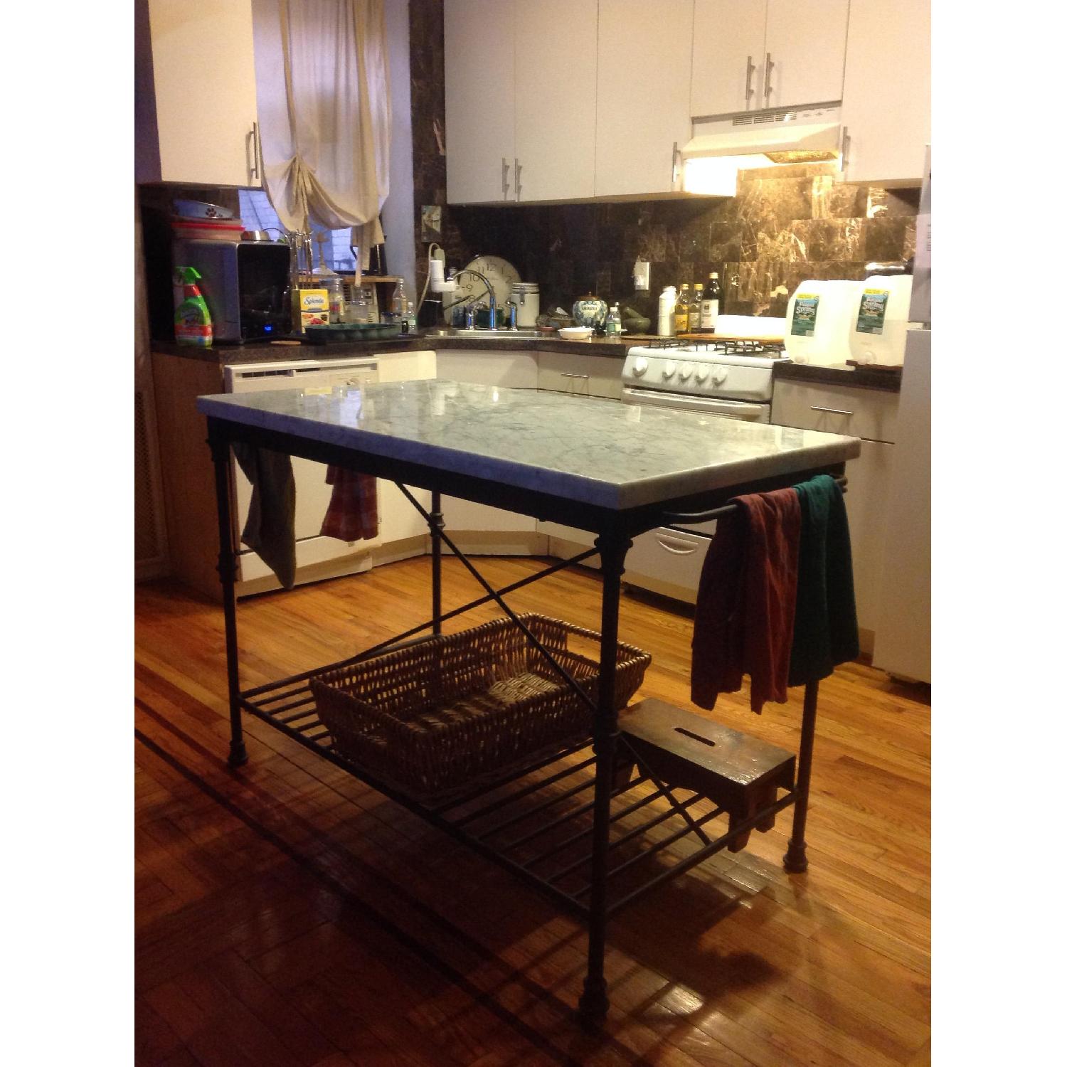 Crate & Barrel Marble Table w/ Iron frame - image-1