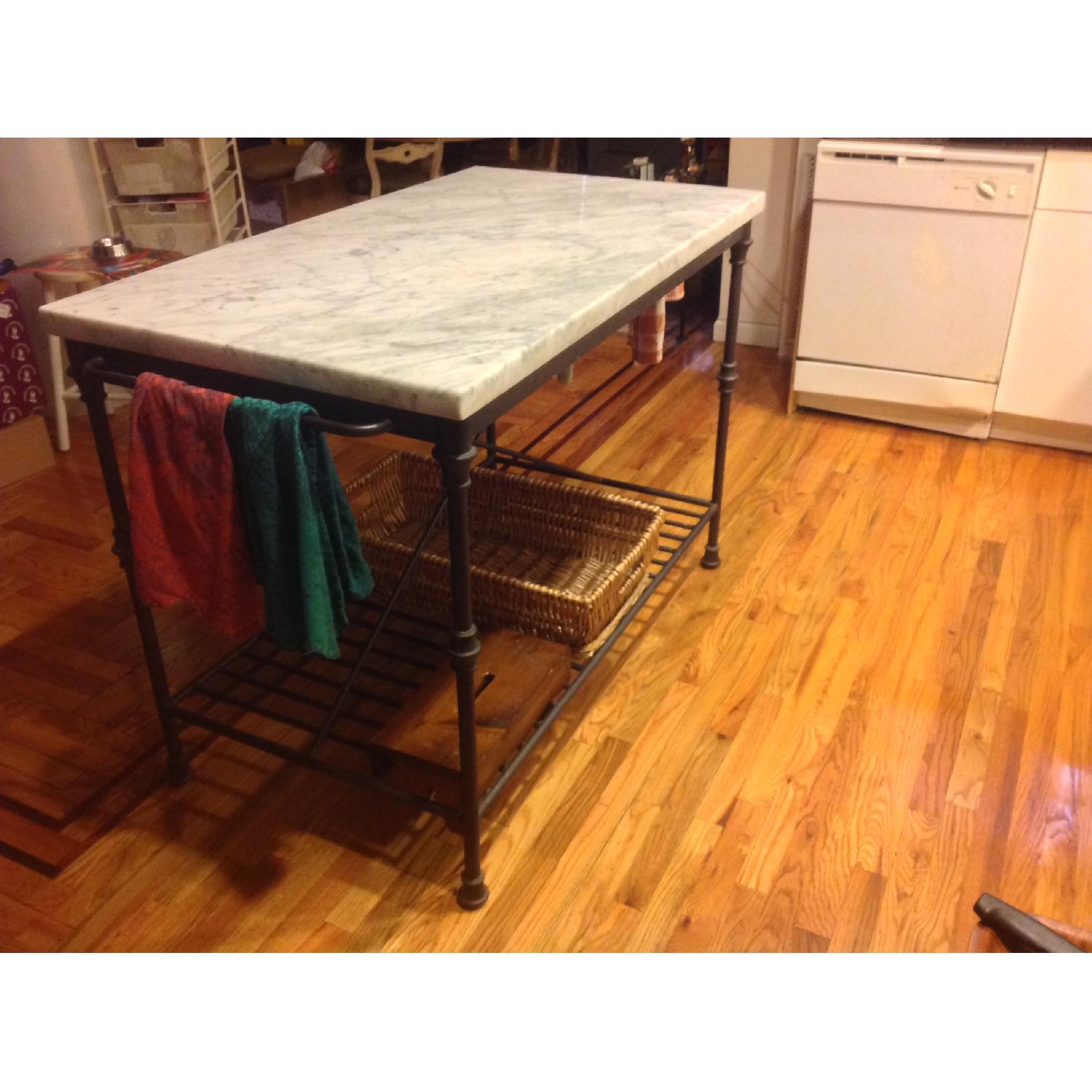 Crate & Barrel Marble Table w/ Iron frame - image-2