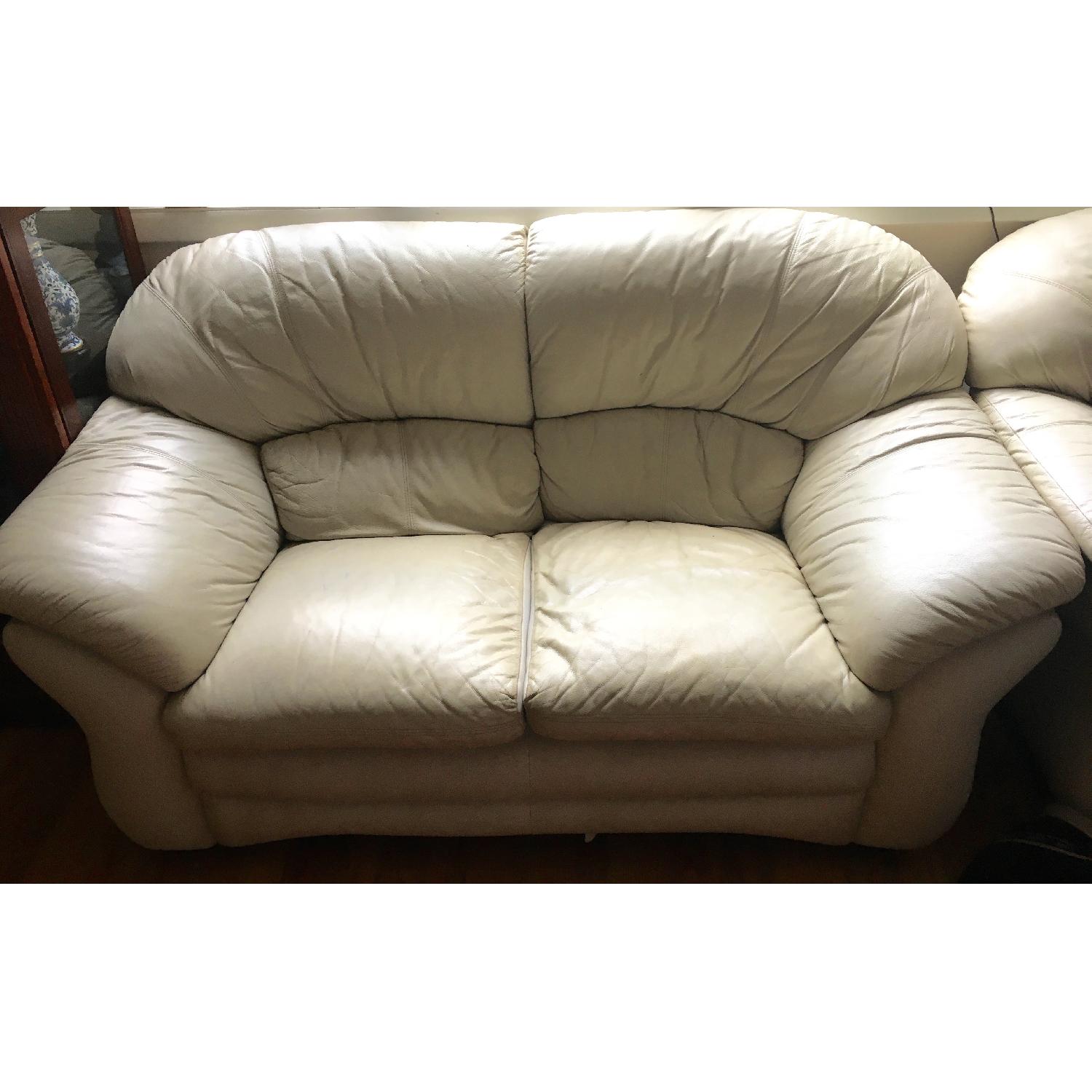 Beige Leather Loveseat - image-1