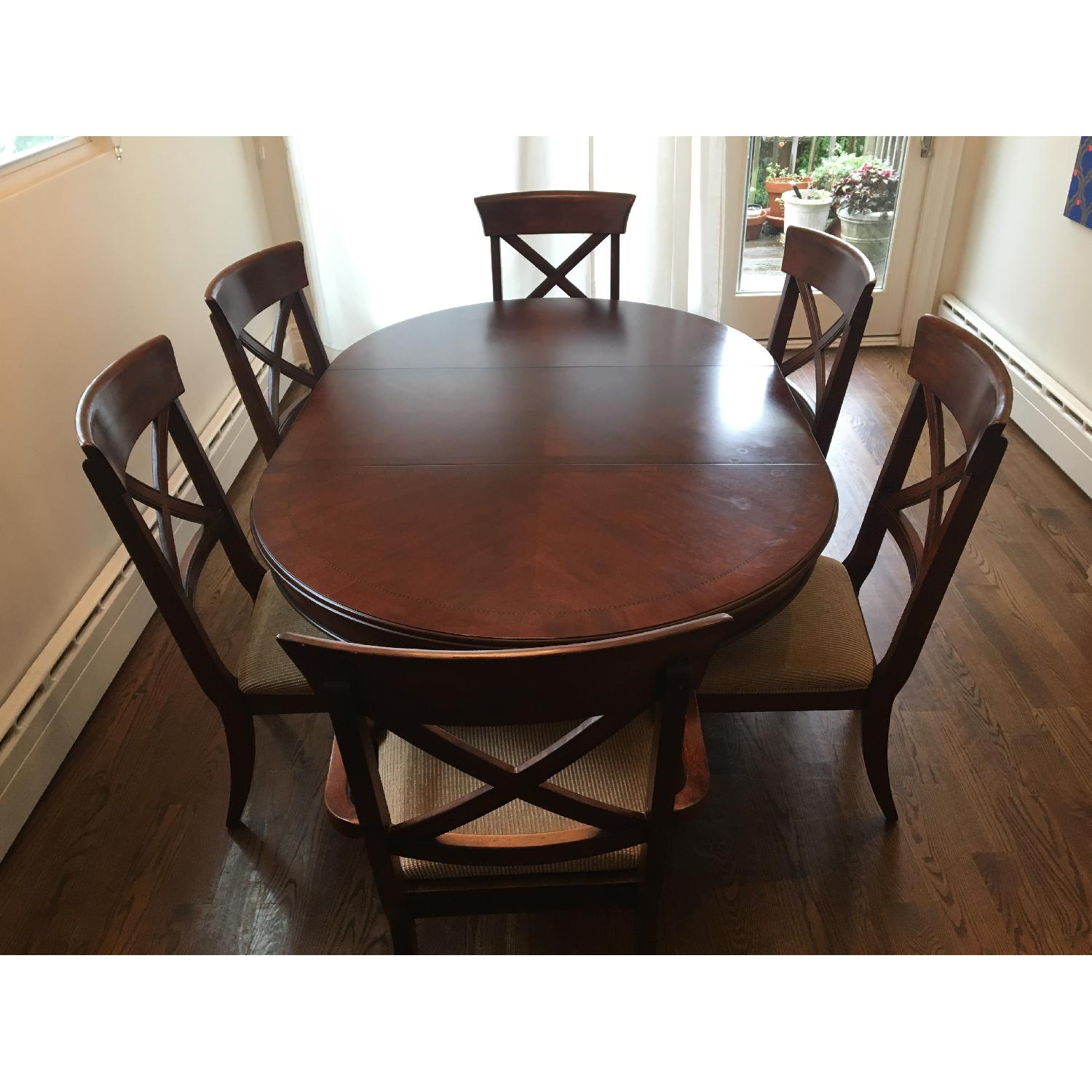 Macy's Extendable Walnut Dining Table w/ 6 Chairs - image-1