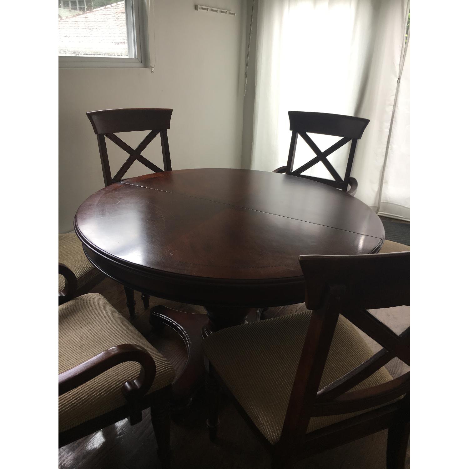 Macy's Extendable Walnut Dining Table w/ 6 Chairs - image-2