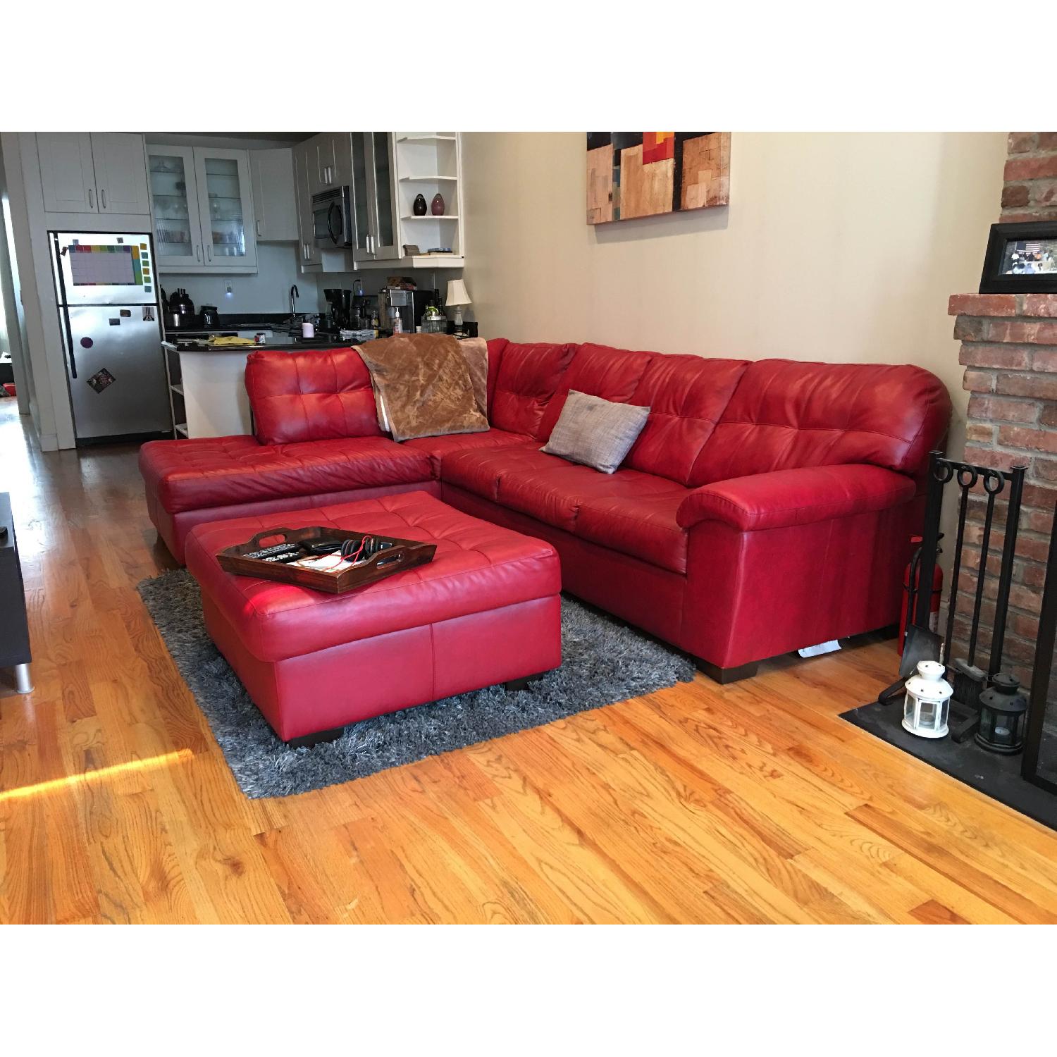 3-Piece Red L-Shaped Sectional Sofa - image-2