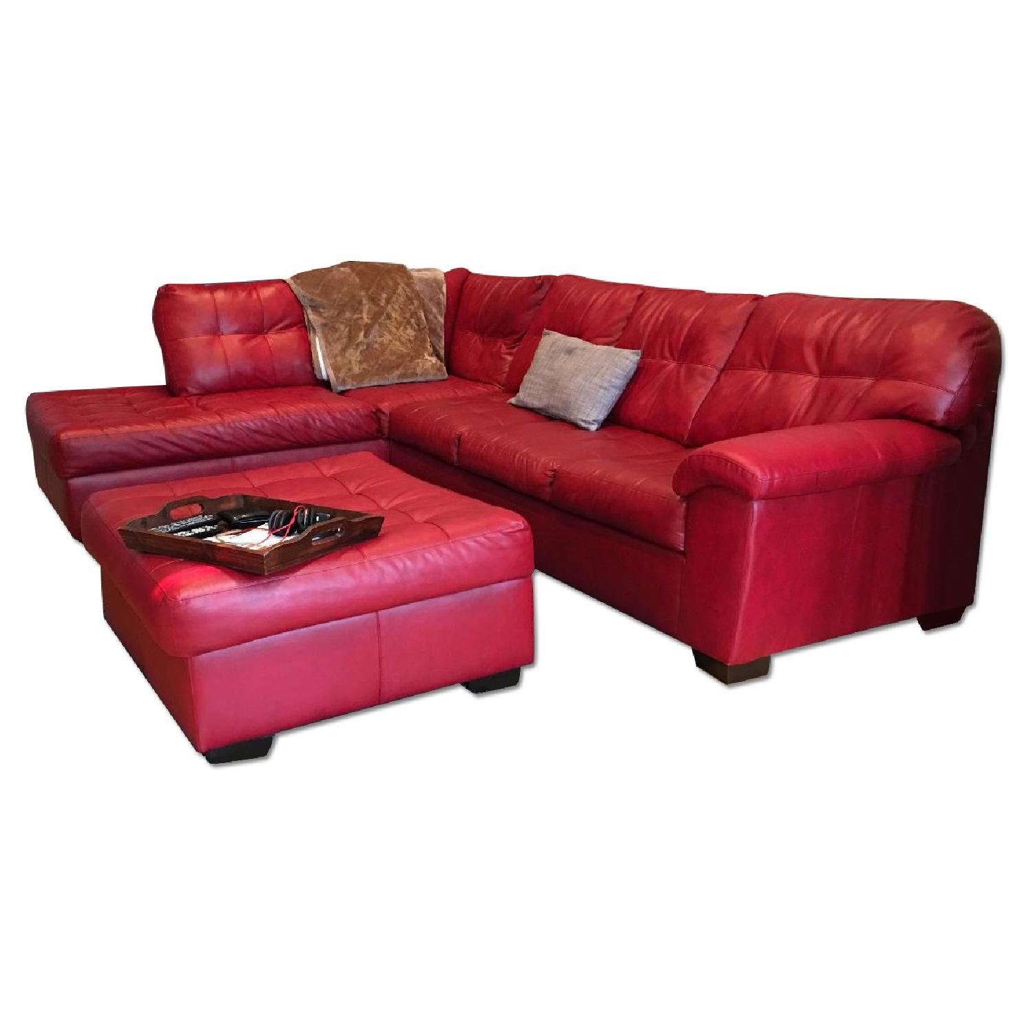3-Piece Red L-Shaped Sectional Sofa - image-0