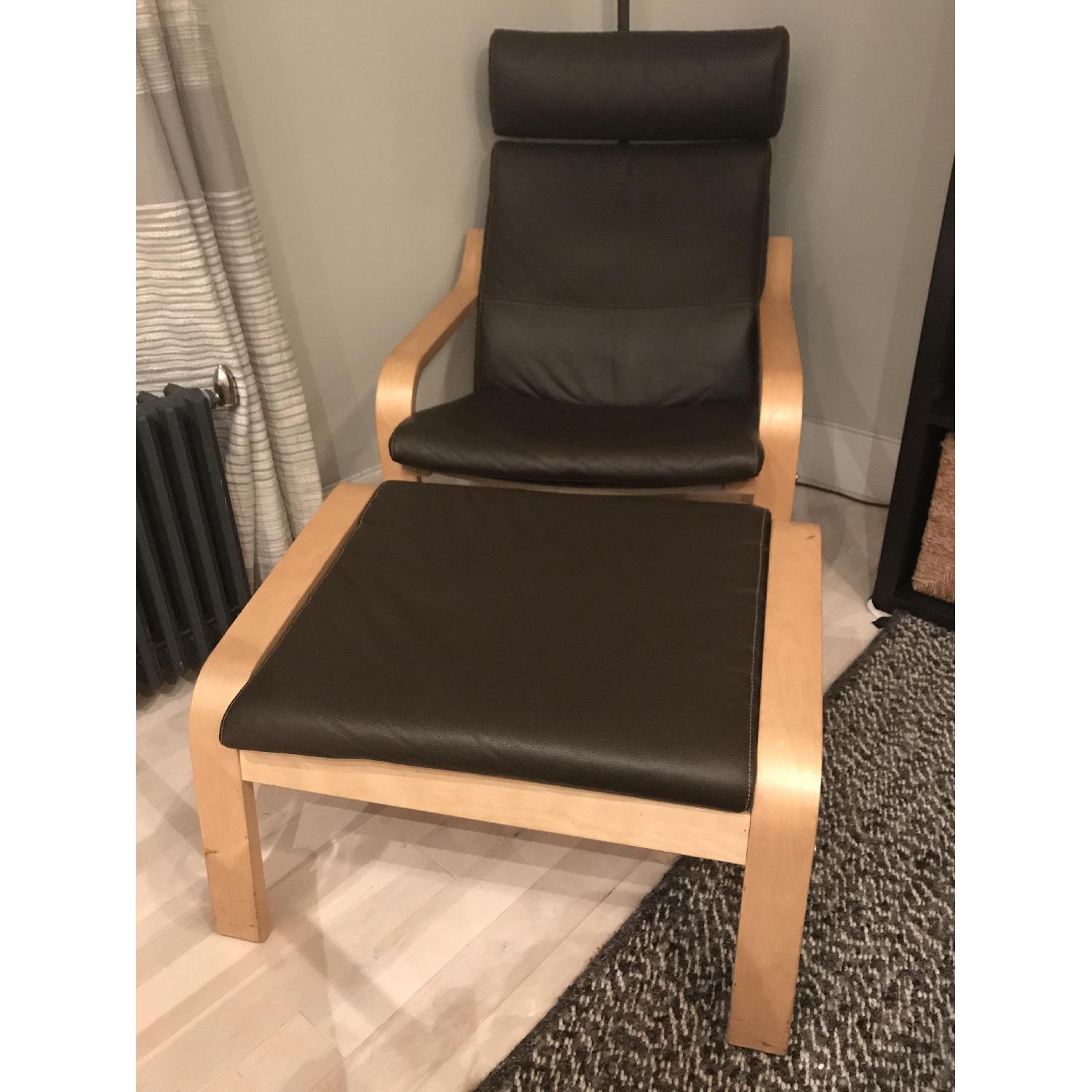 Ikea Poang Chocolate Leather Chair & Ottoman - image-1