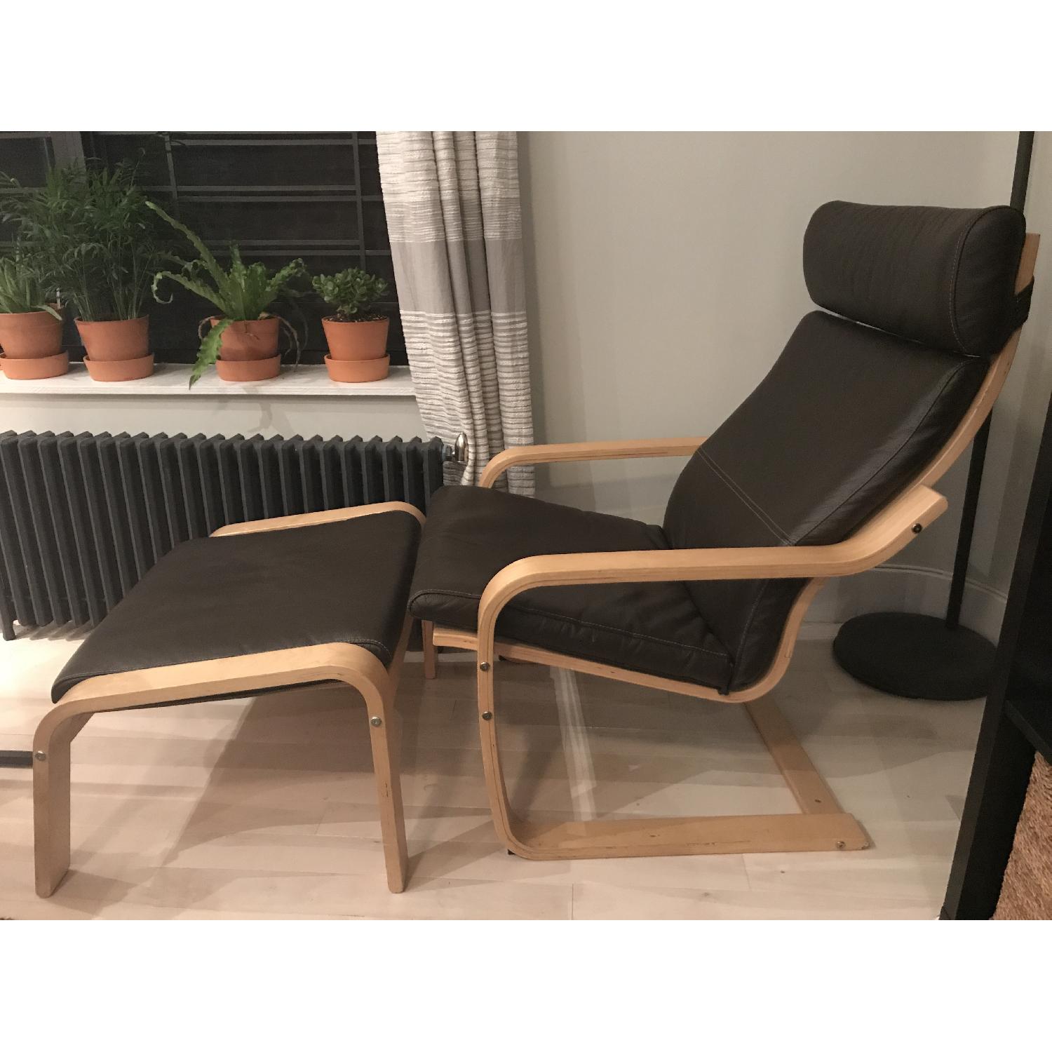 Ikea Poang Chocolate Leather Chair & Ottoman - image-2