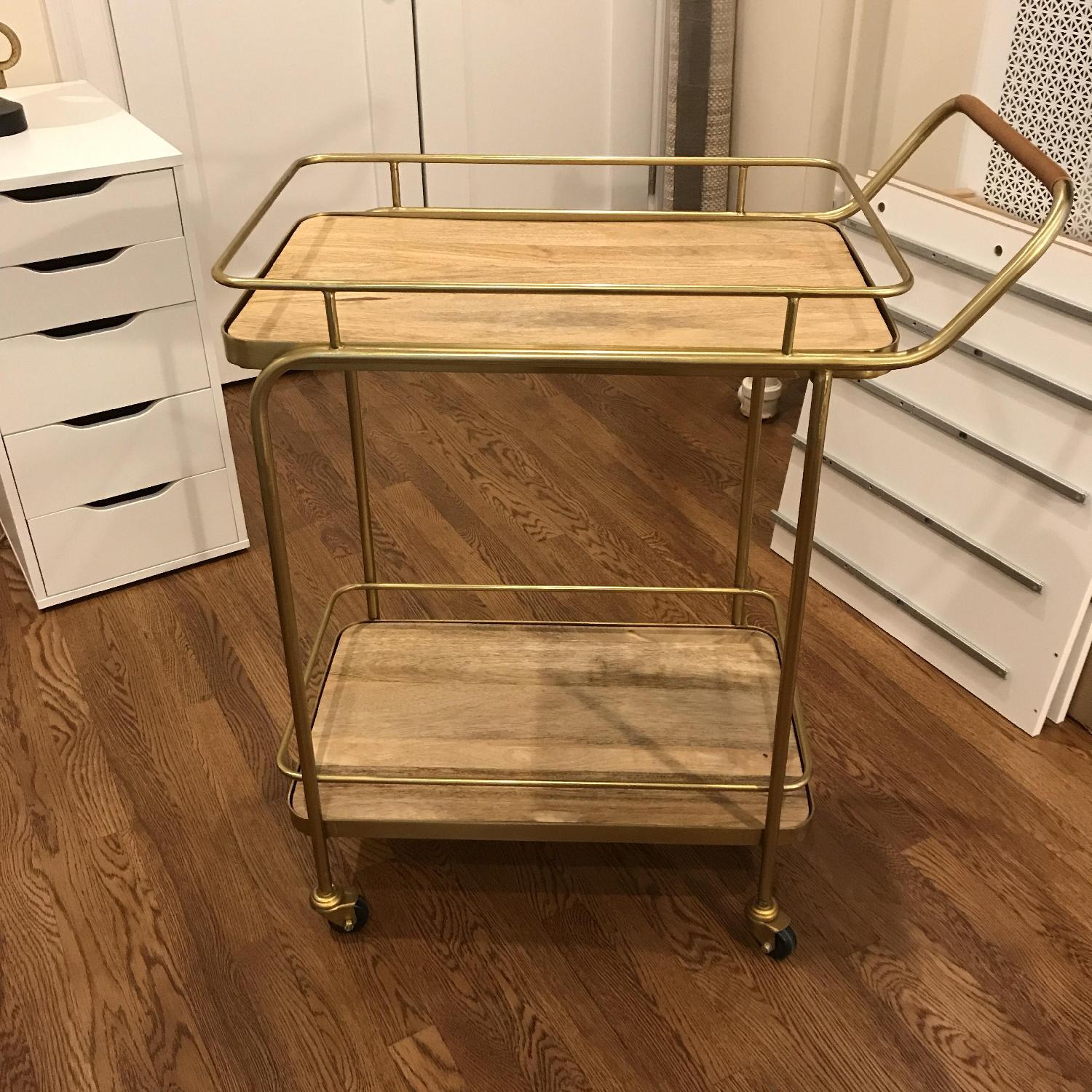 Target Threshold Metal Wood & Leather Bar Cart in Gold - image-4