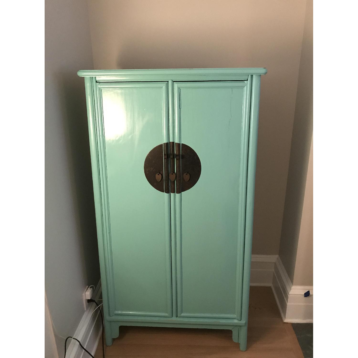 Teal Chinese Lacquered A-Frame Armoire - image-1