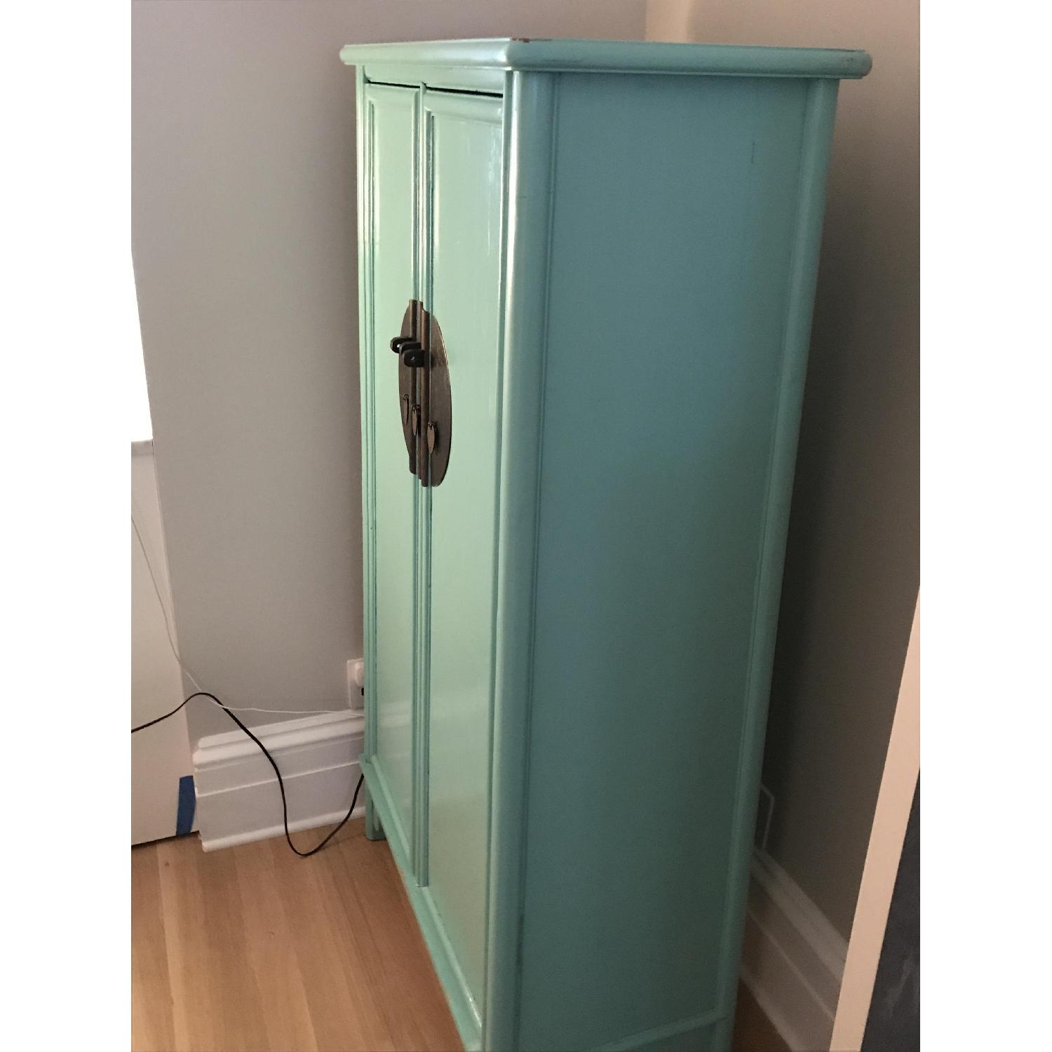 Teal Chinese Lacquered A-Frame Armoire - image-2