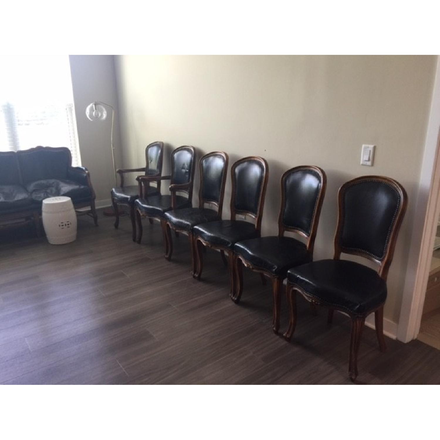 Altman and Co. Vintage Italian Leather Black Nail Head Dining Chairs - image-1