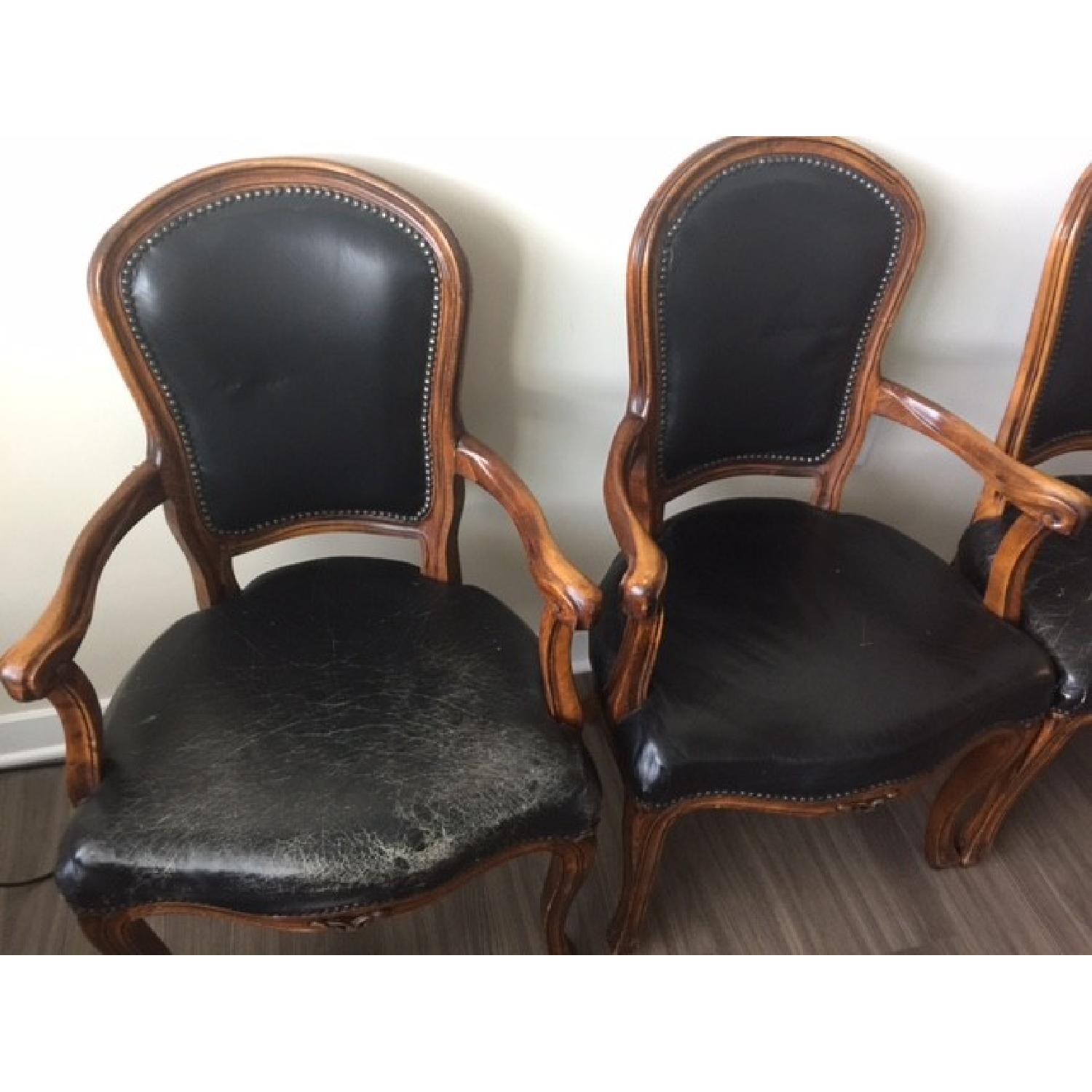 Altman and Co. Vintage Italian Leather Black Nail Head Dining Chairs - image-2