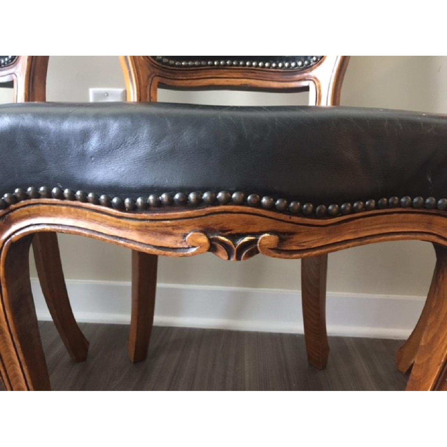 Altman and Co. Vintage Italian Leather Black Nail Head Dining Chairs - image-3