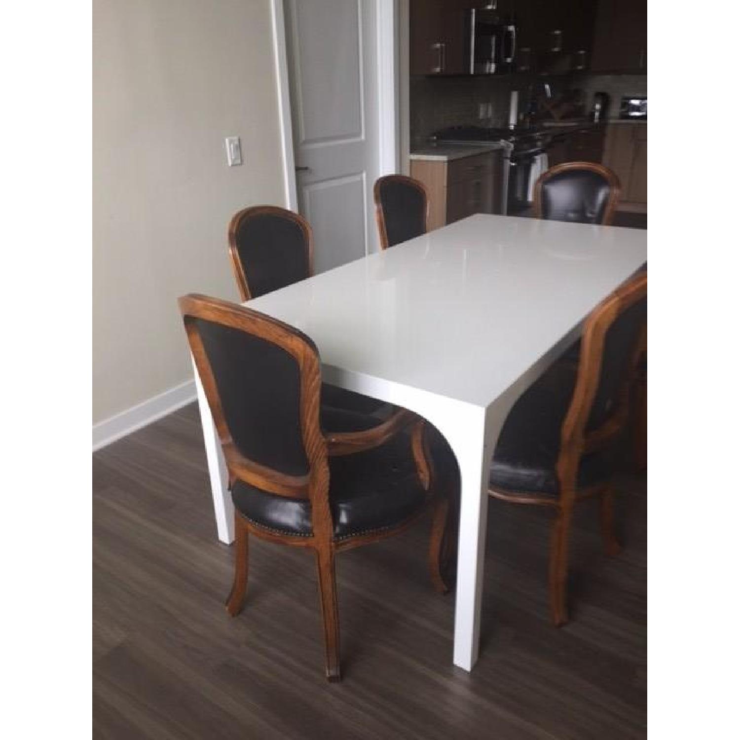 Altman and Co. Vintage Italian Leather Black Nail Head Dining Chairs - image-4