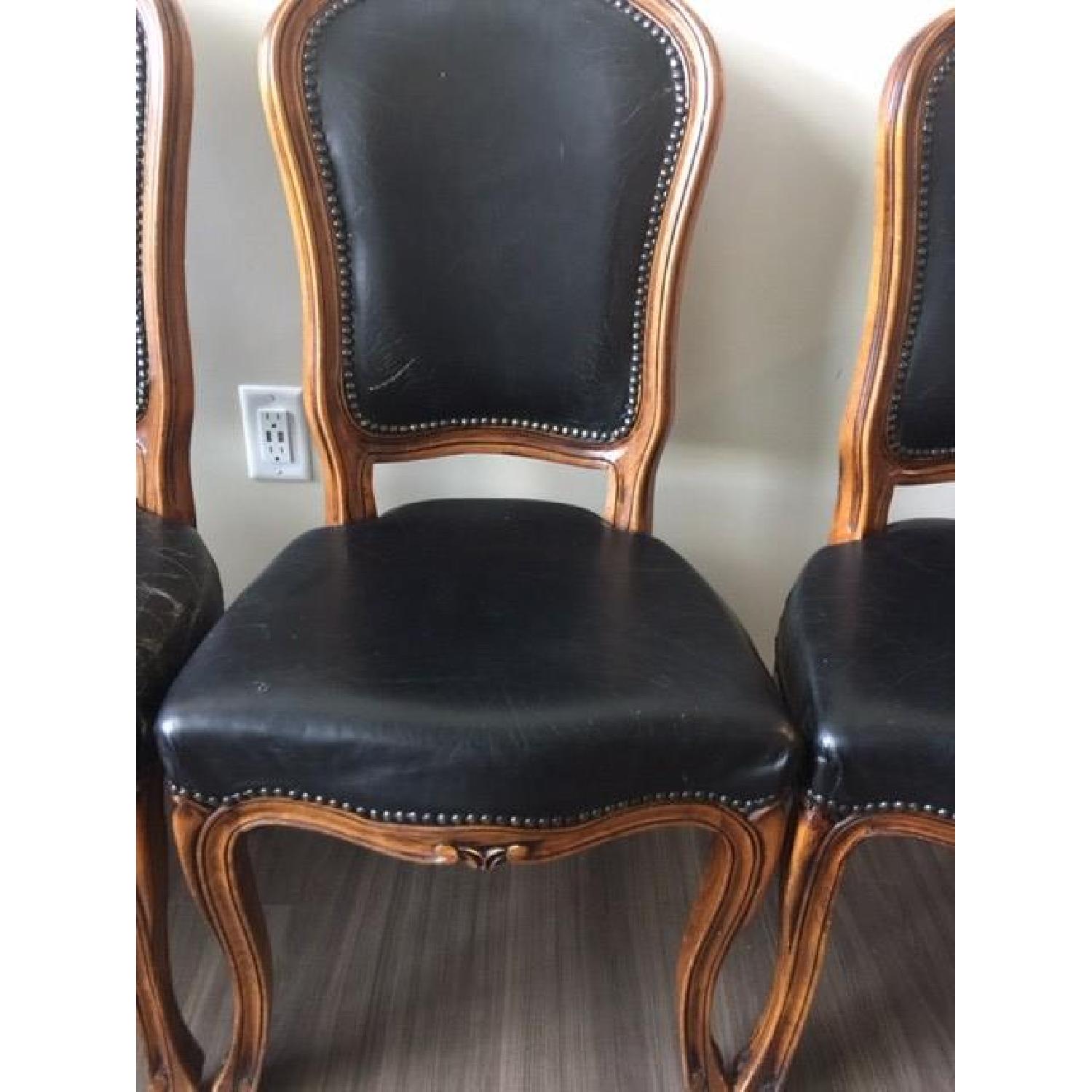 Altman and Co. Vintage Italian Leather Black Nail Head Dining Chairs - image-6