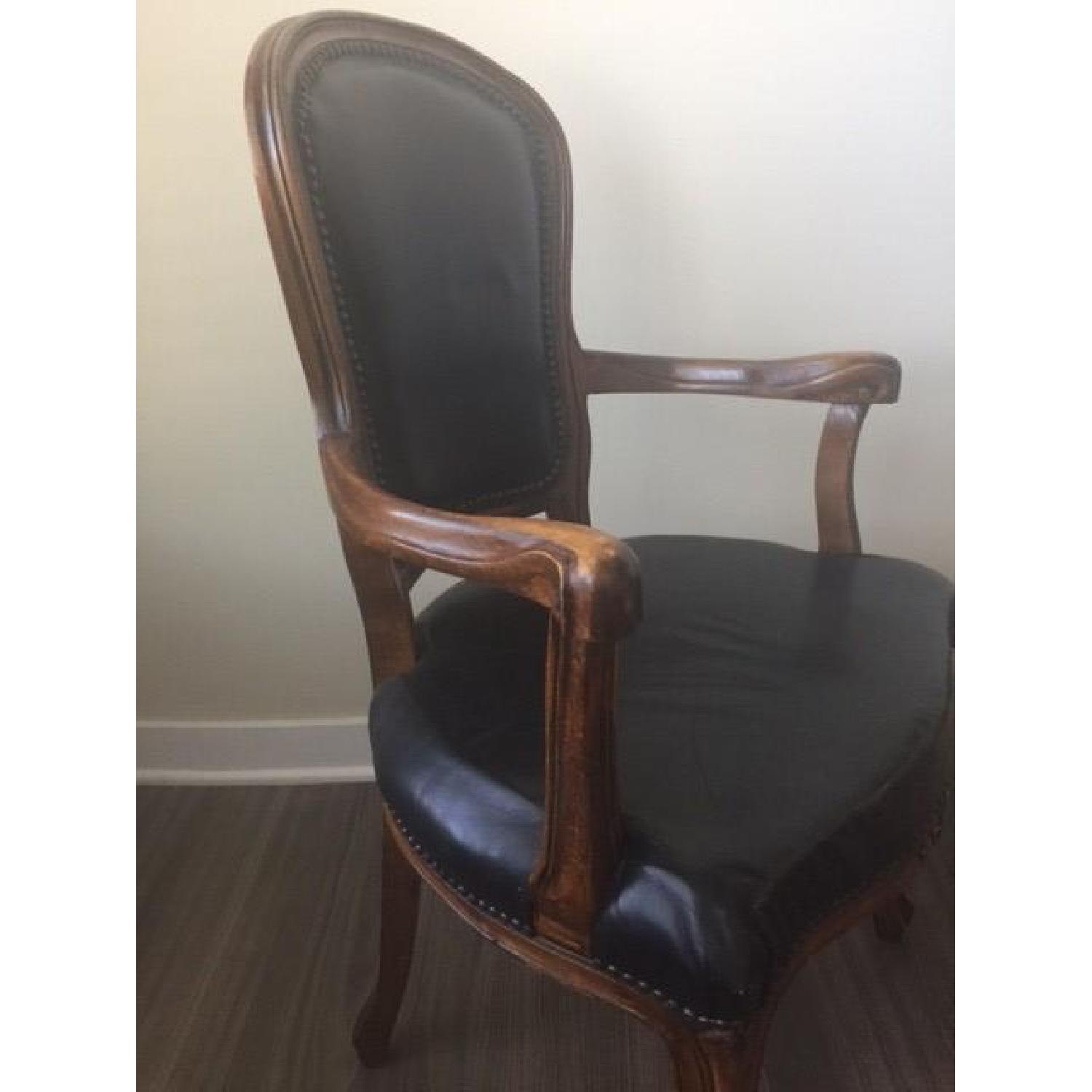 Altman and Co. Vintage Italian Leather Black Nail Head Dining Chairs - image-7