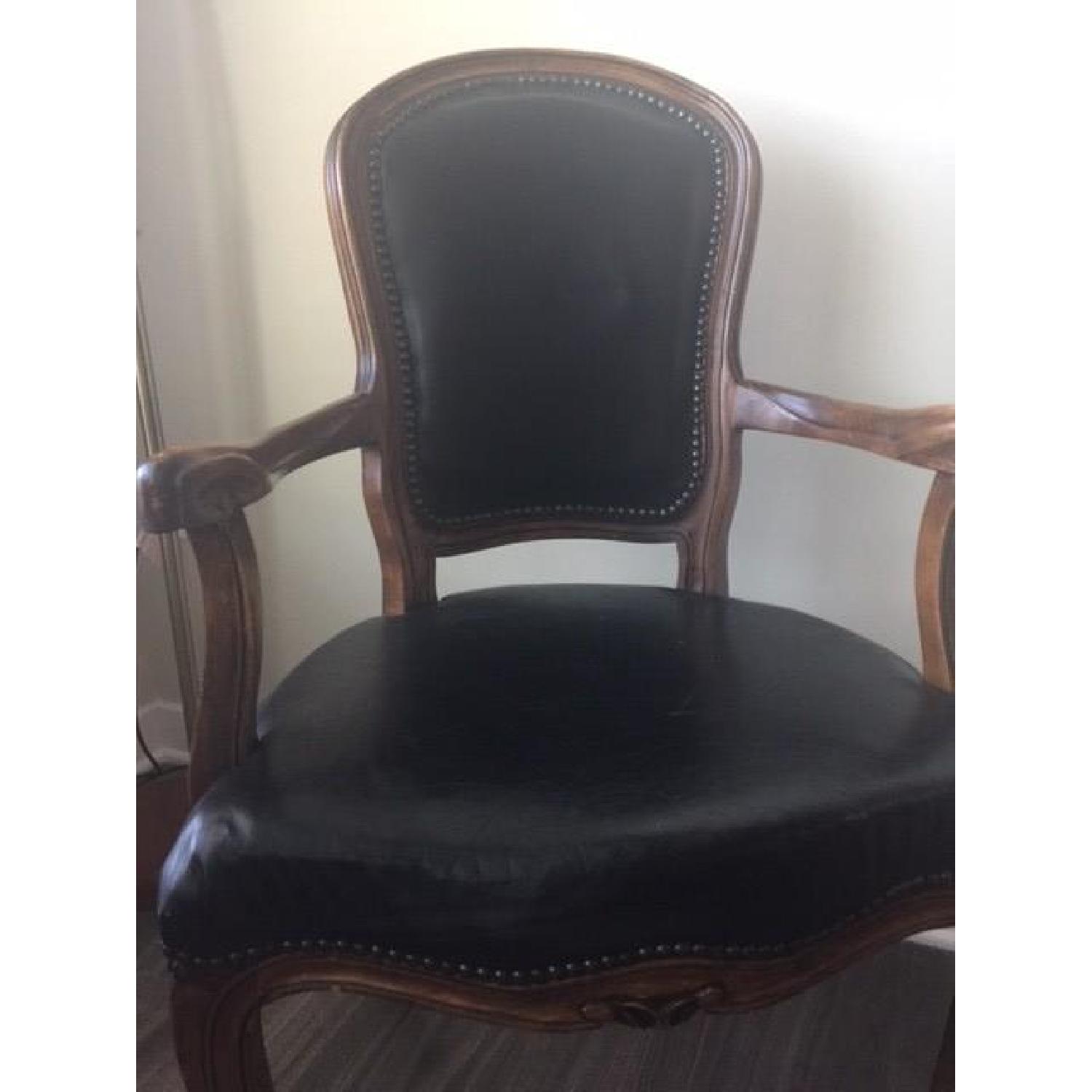 Altman and Co. Vintage Italian Leather Black Nail Head Dining Chairs - image-8
